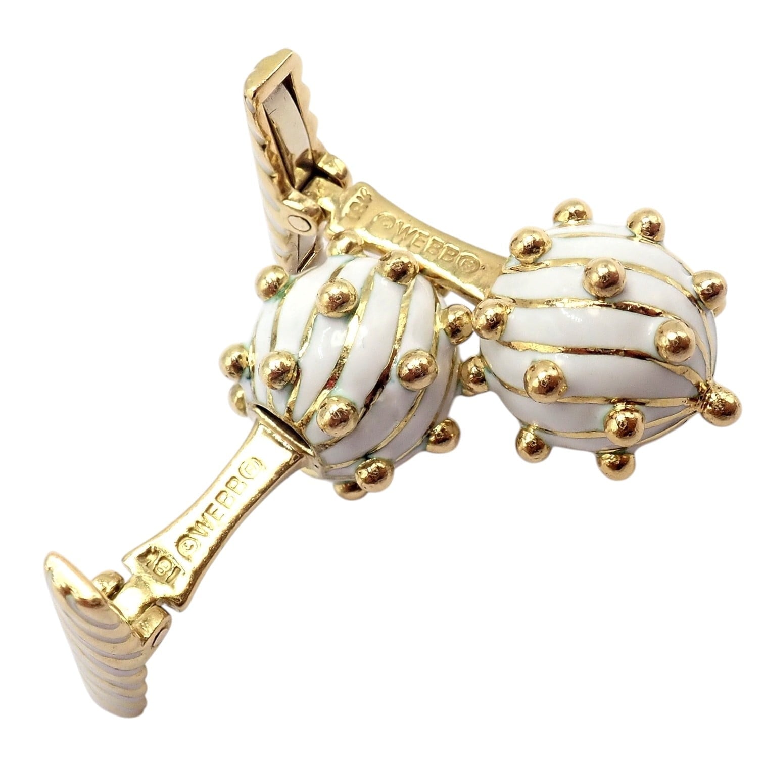 Vintage! David Webb 18k Yellow Gold White Enamel Ball Spike Cufflinks | Fortrove
