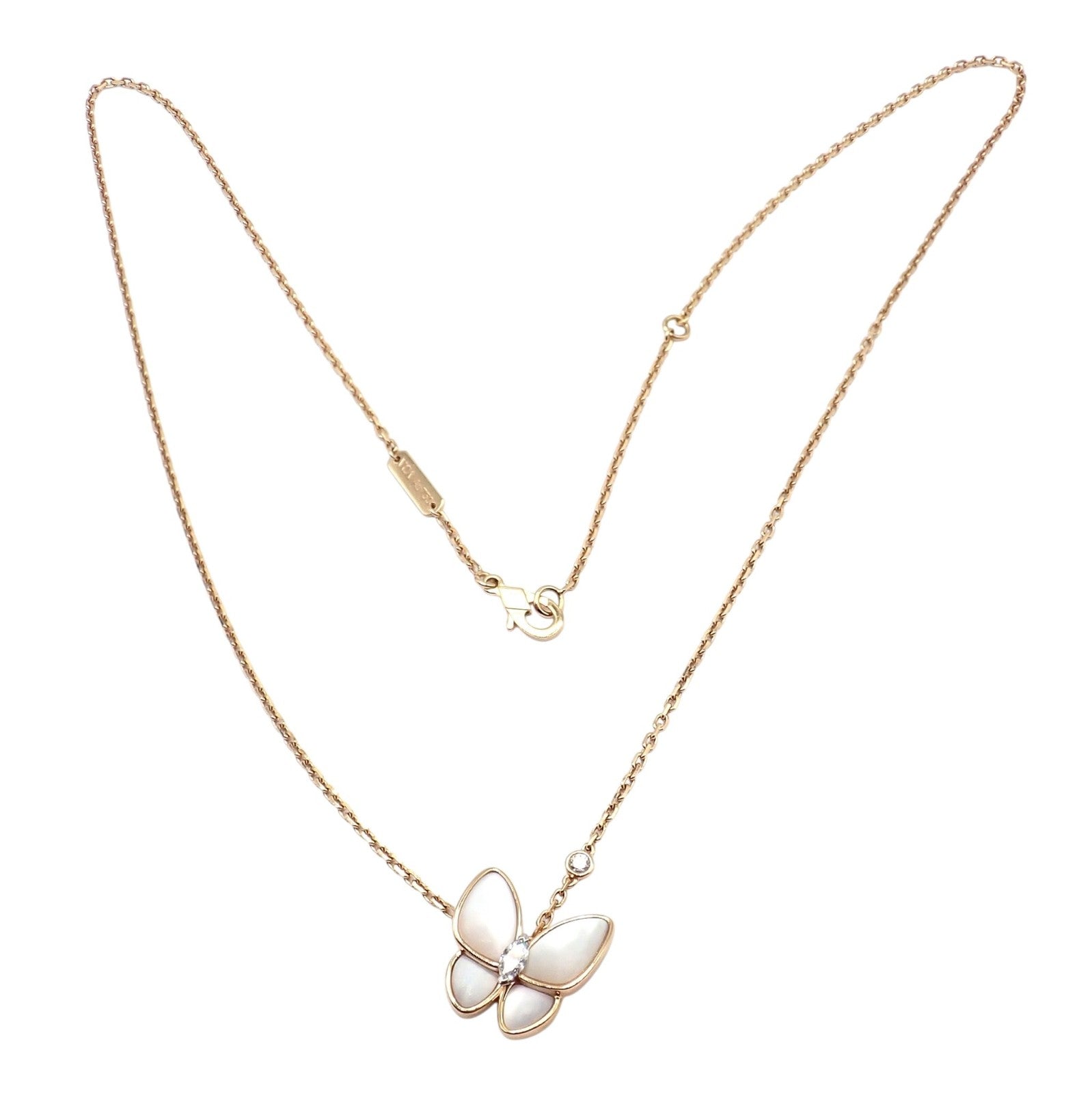 Van Cleef & Arpels 18k Rose Gold Diamond MoP Two Butterfly Pendant Necklace Cert | Fortrove