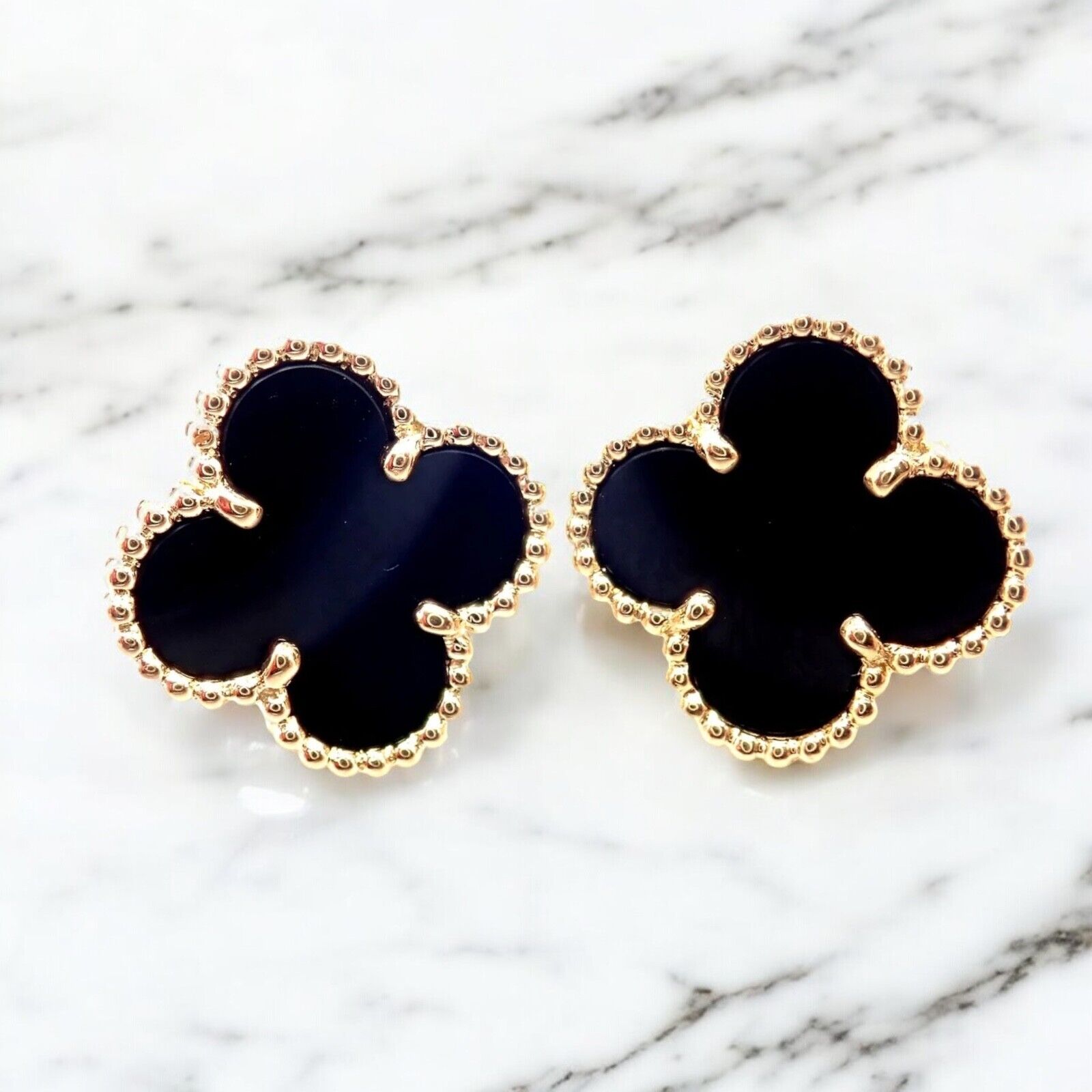 Van Cleef & Arpels Jewelry & Watches:Fine Jewelry:Earrings Van Cleef & Arpels Vintage Alhambra 18k Yellow Gold Black Onyx Earrings Cert.