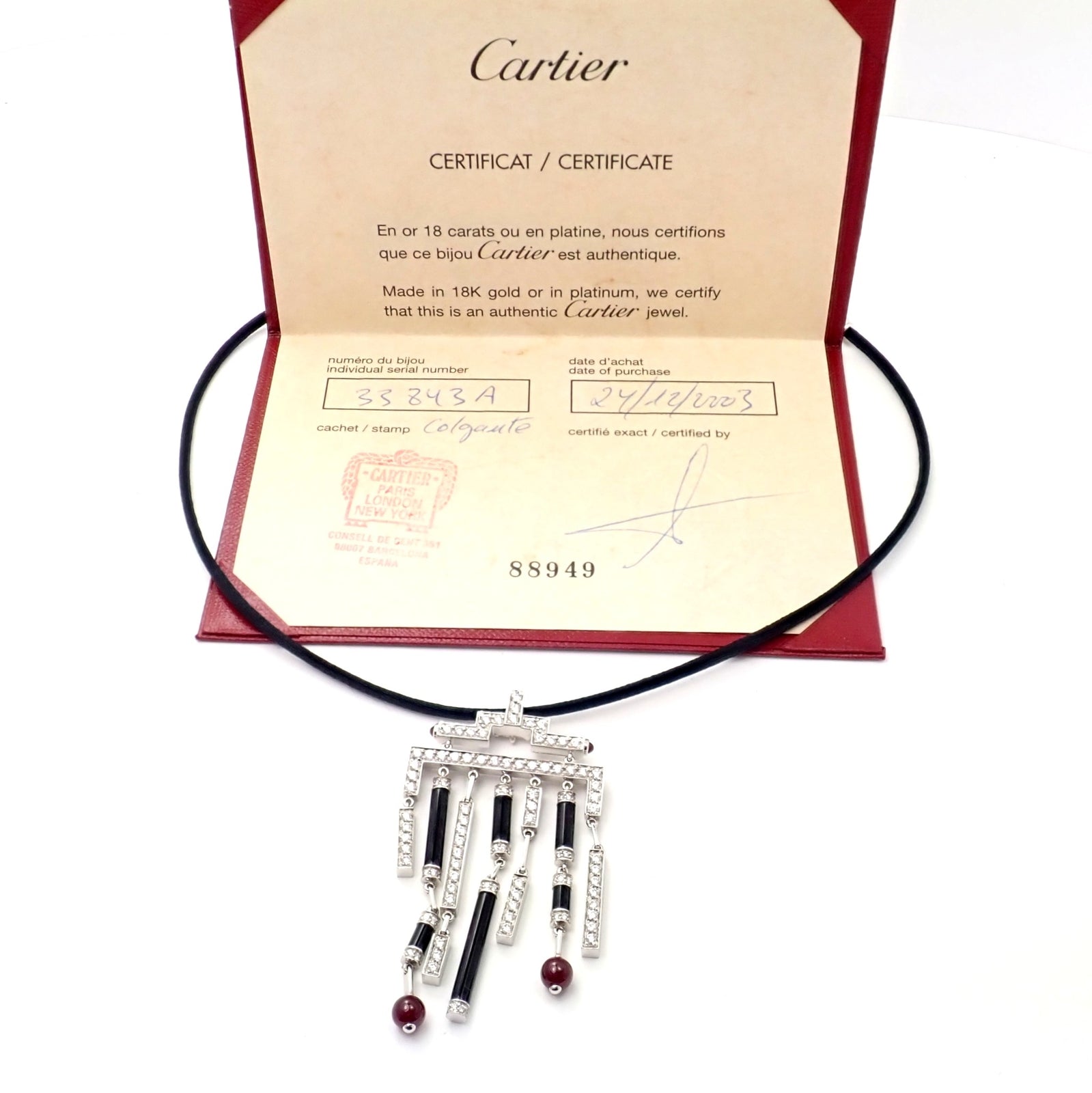Cartier Le Baiser Du Dragon 18k White Gold Onyx Ruby Diamond Necklace w/ Paper | Fortrove