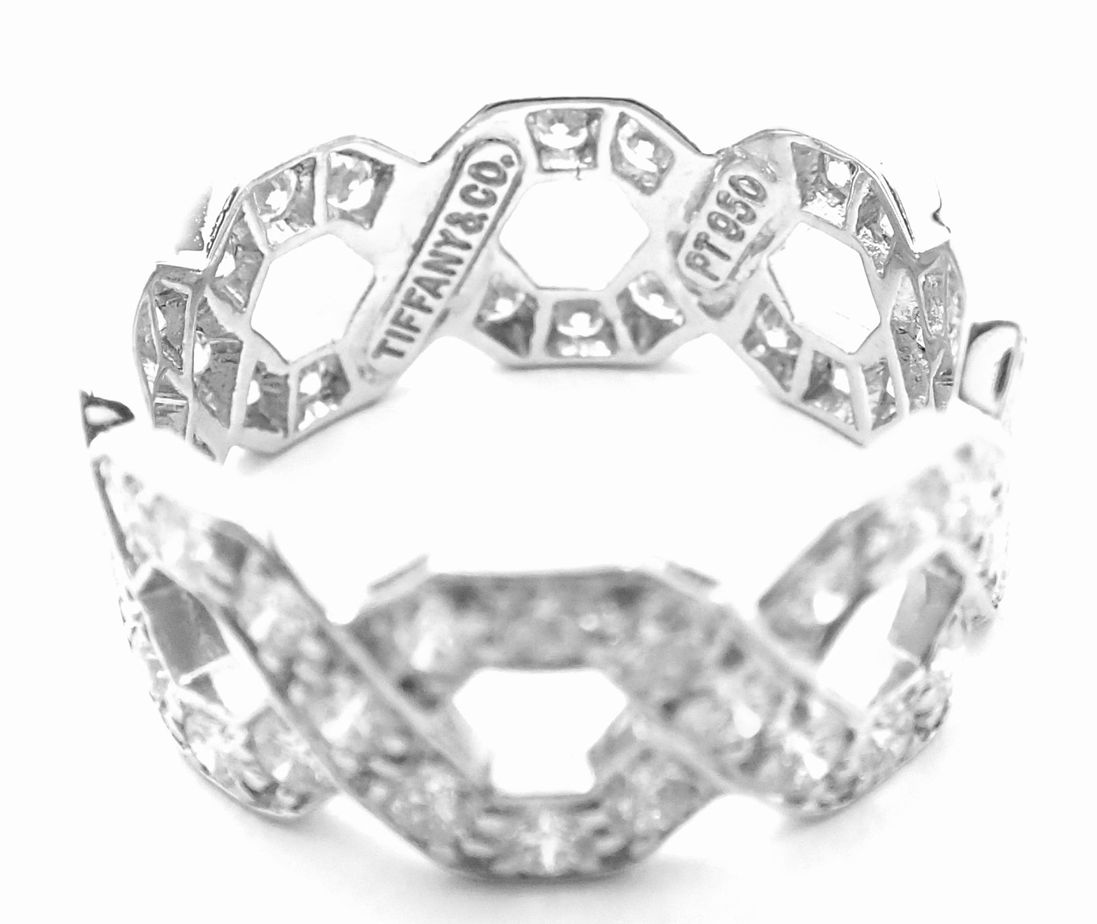 Authentic! Tiffany & Co Platinum Diamond Eternal Wide Link Band Ring Size 5.25 | Fortrove