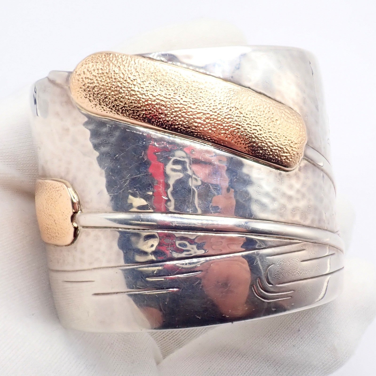 Vintage Tiffany & Co 18k Yellow Gold Silver Cattail Nature Cuff Bracelet 2001 | Fortrove