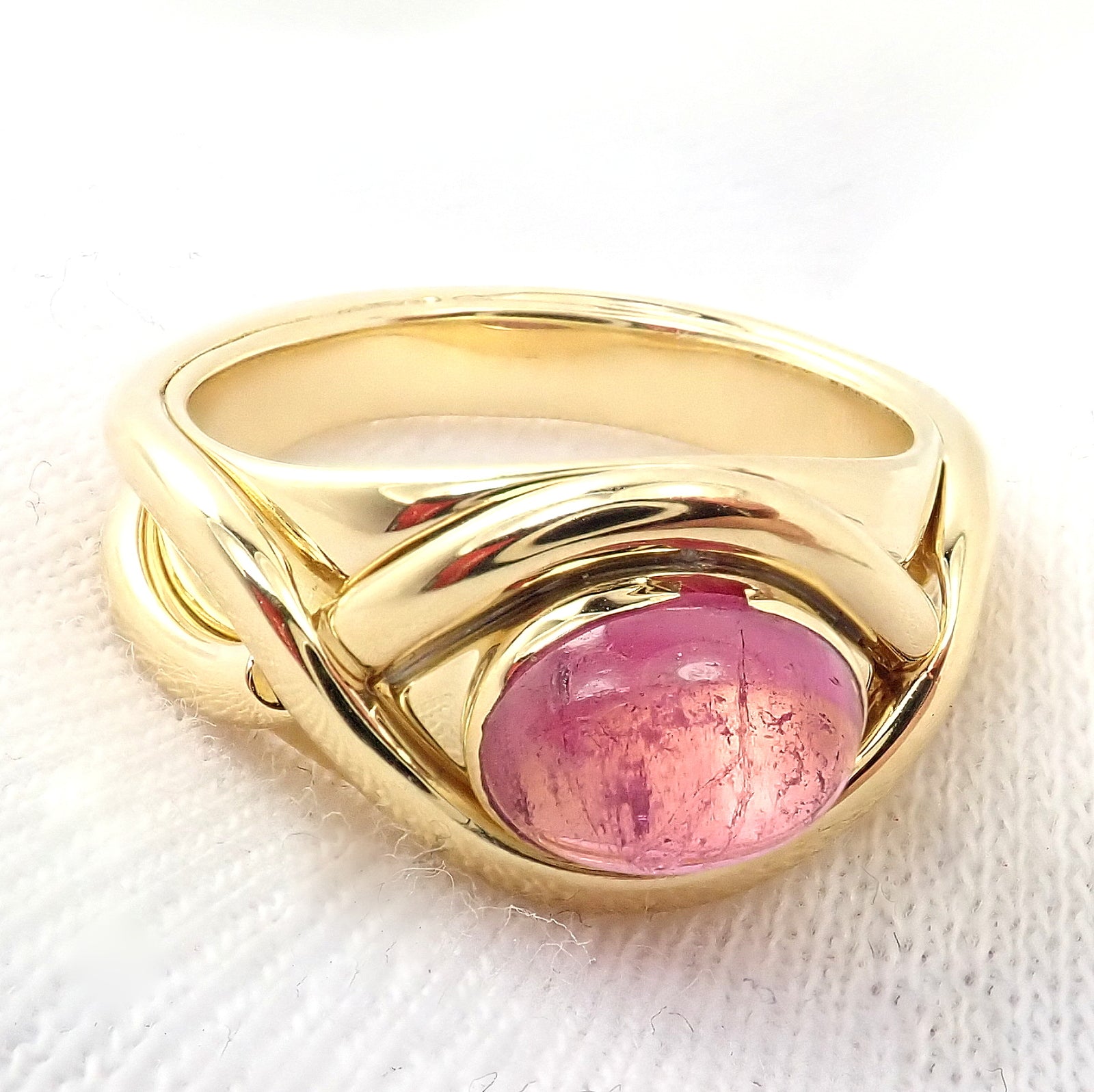 Rare! Authentic Tiffany & Co 18k Yellow Gold Pink Tourmaline Cabochon Band Ring | Fortrove