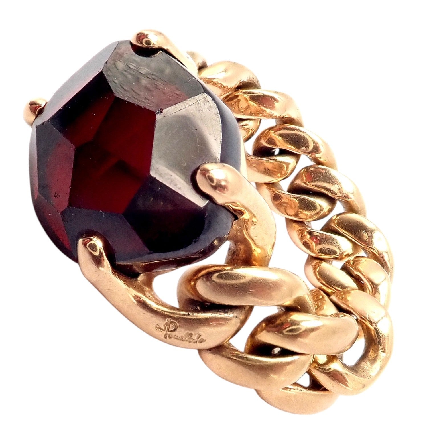 Authentic! Pomellato 18k Yellow Gold Lola Madeira Curb Link Garnet Ring Sz 7 | Fortrove