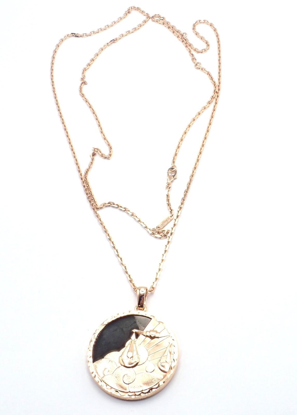 Van Cleef & Arpels Zodiaque18k Rose Gold Libra Pendant Obsidian Necklace Cert. | Fortrove
