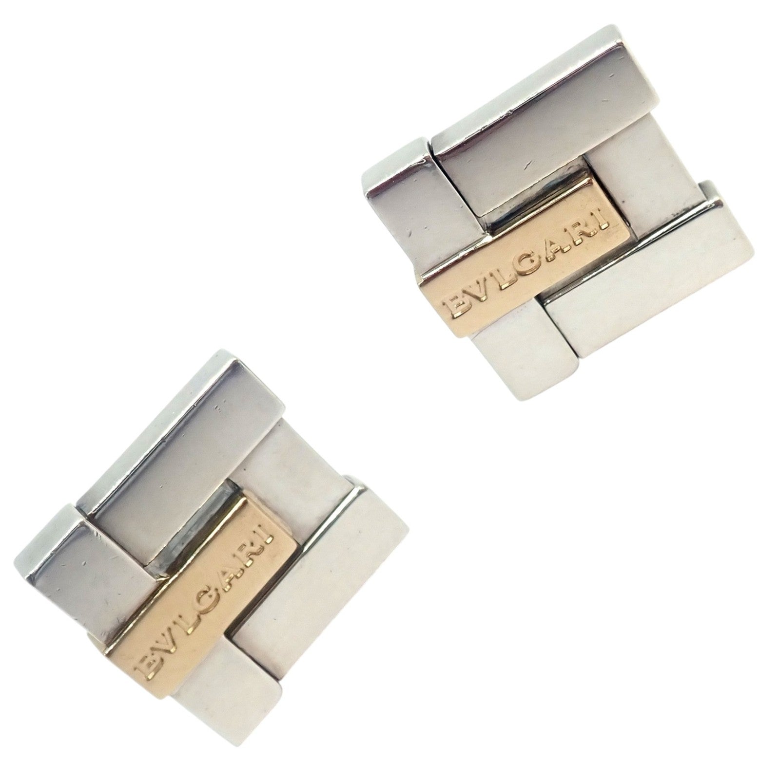 Authentic! Bulgari Bvlgari 18k Yellow Gold + Sterling Silver Square Cufflinks | Fortrove