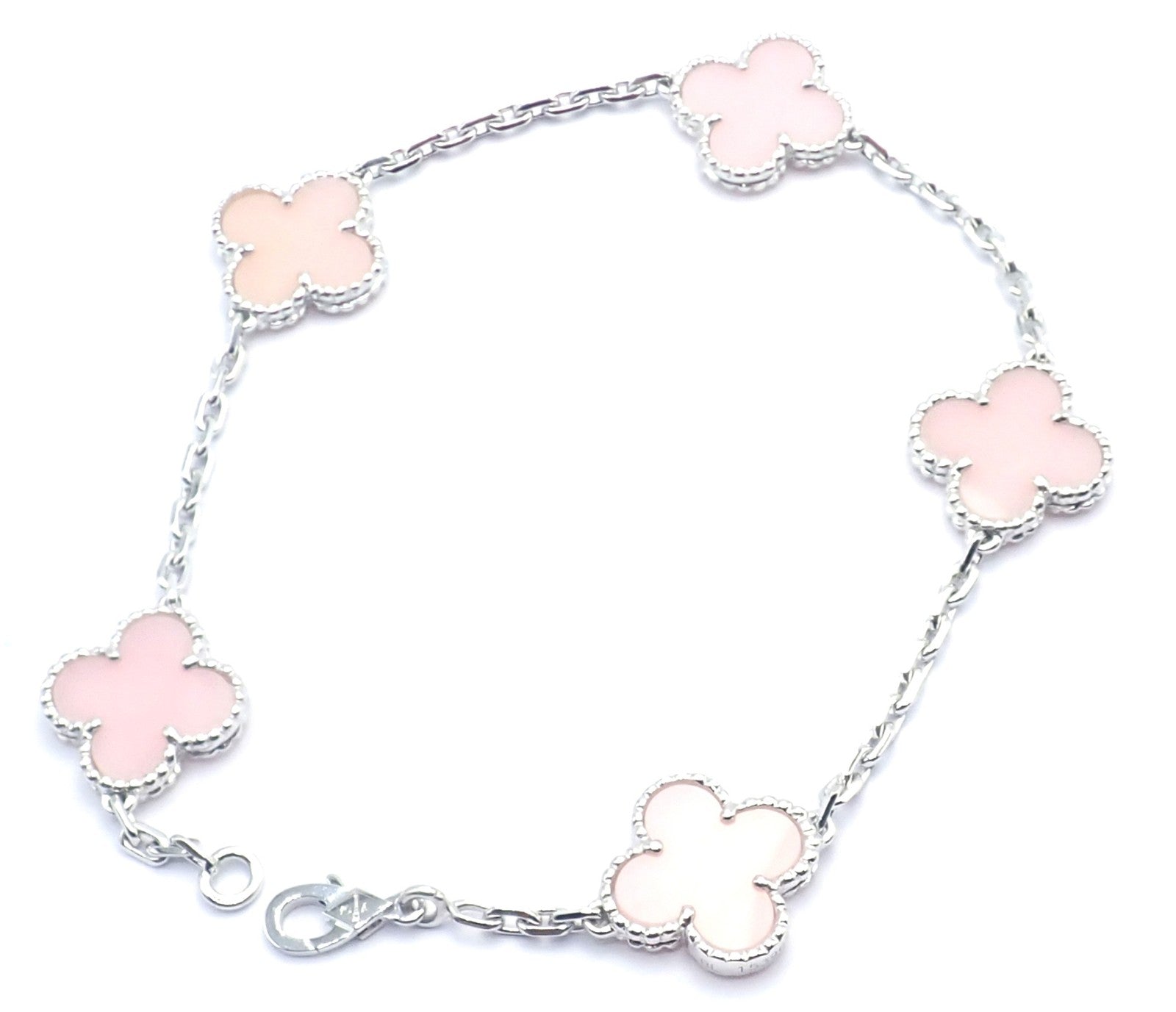 Authentic! Van Cleef & Arpels Alhambra 18k White Gold Pink Stone Bracelet Cer. | Fortrove