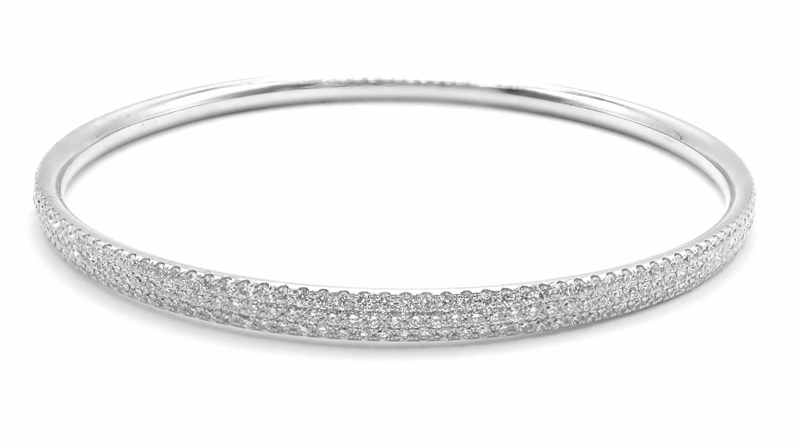 Tiffany & Co Metro 18k White Gold Full Diamond Three Row Bangle Bracelet $22,300 | Fortrove