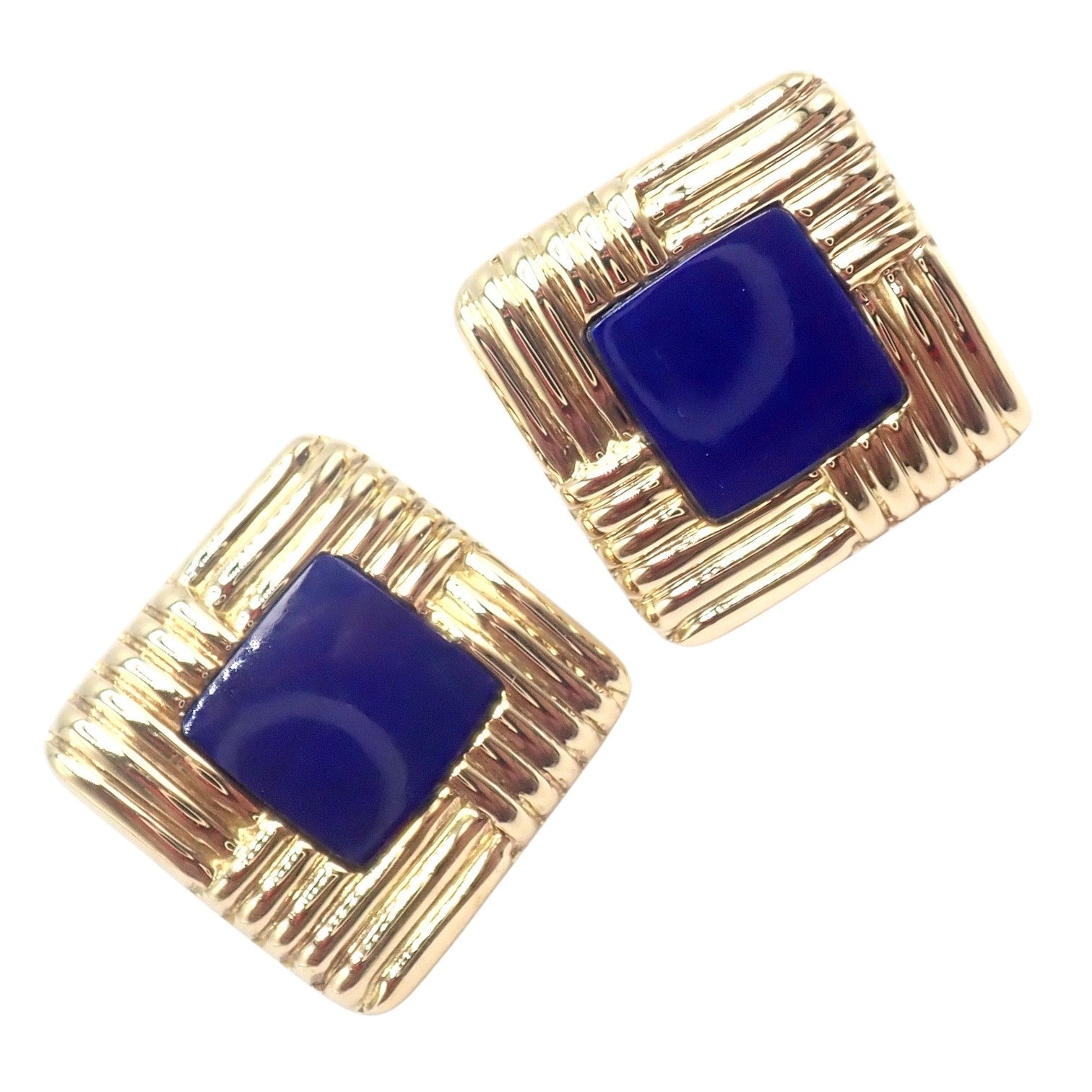 Piaget 18k Yellow Gold Large Lapis Lazuli Rope Square Gold Cufflinks | Fortrove