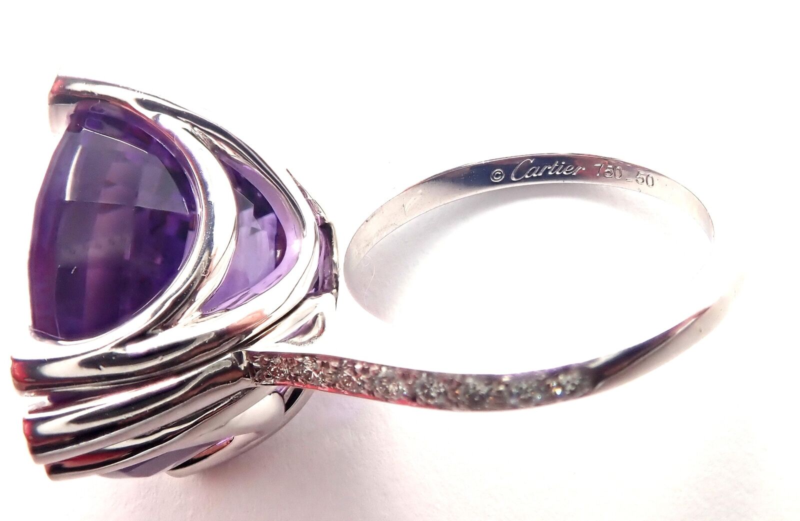 Authentic! Cartier Inde Mysterieuse 18k White Gold Diamond Amethyst Large Ring | Fortrove