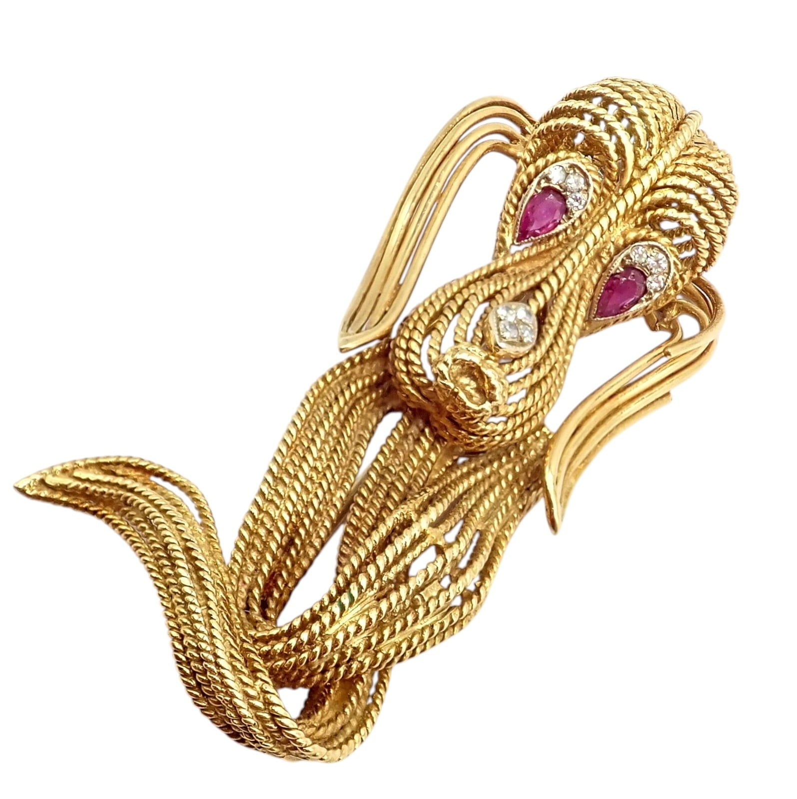 H. Stern Jewelry & Watches:Fine Jewelry:Brooches & Pins Vintage H. Stern 18k Yellow Gold Diamond Ruby Droopy Tall Dog Pin Brooch