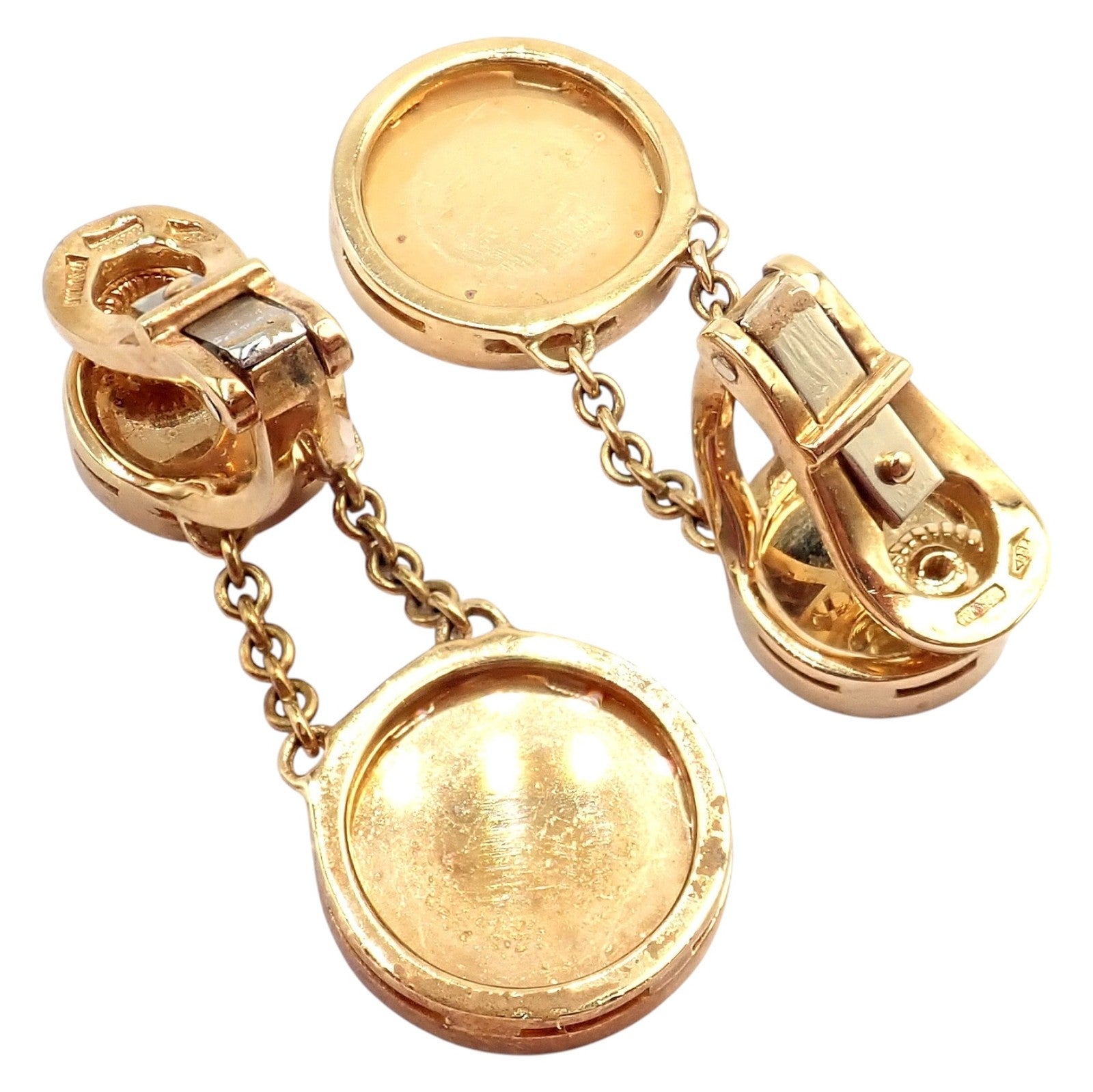 Bulgari Jewelry & Watches:Fine Jewelry:Earrings Rare! Authentic Bvlgari Bulgari 18k Yellow Gold Lapis Disc Double Logo Earrings