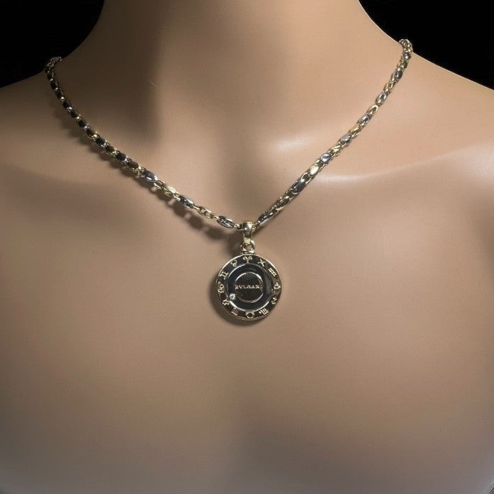 Authentic! Bulgari Bvlgari 18k Yellow Gold Steel Diamond Zodiac Pendant Necklace | Fortrove