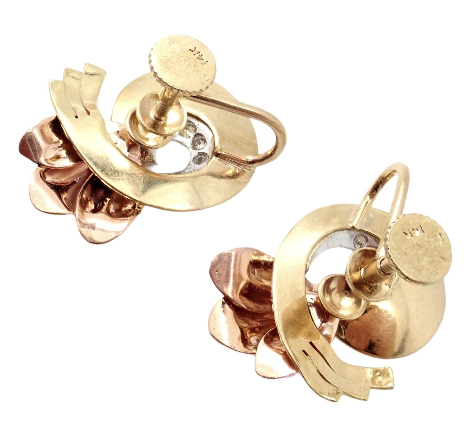 Rare Vintage Tiffany & Co 14k Yellow Rose Gold Diamond Screwback Earrings | Fortrove