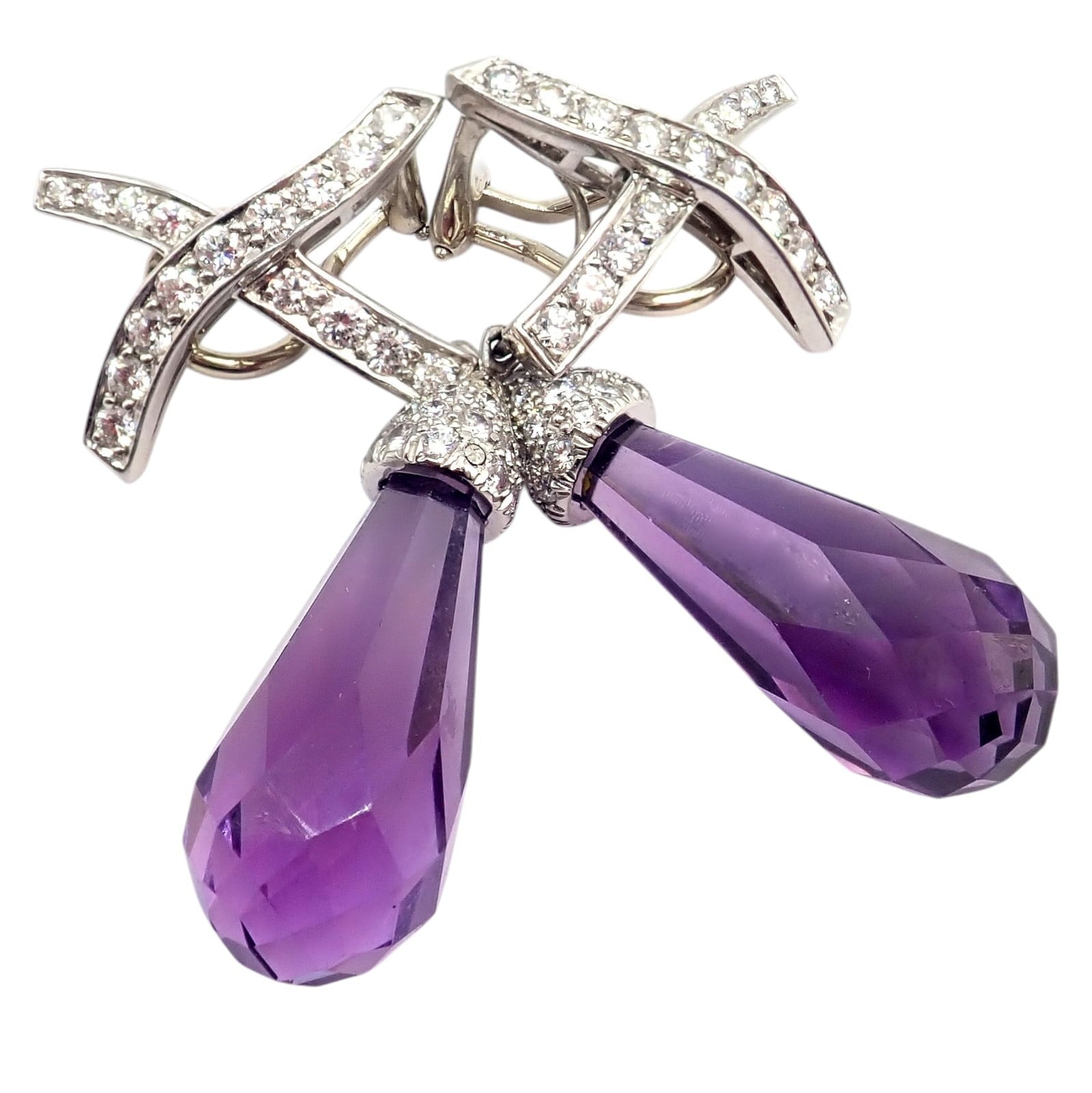 Tiffany & Co Picasso Platinum X Drop Diamond Amethyst Night + Day Earrings 1985 | Fortrove