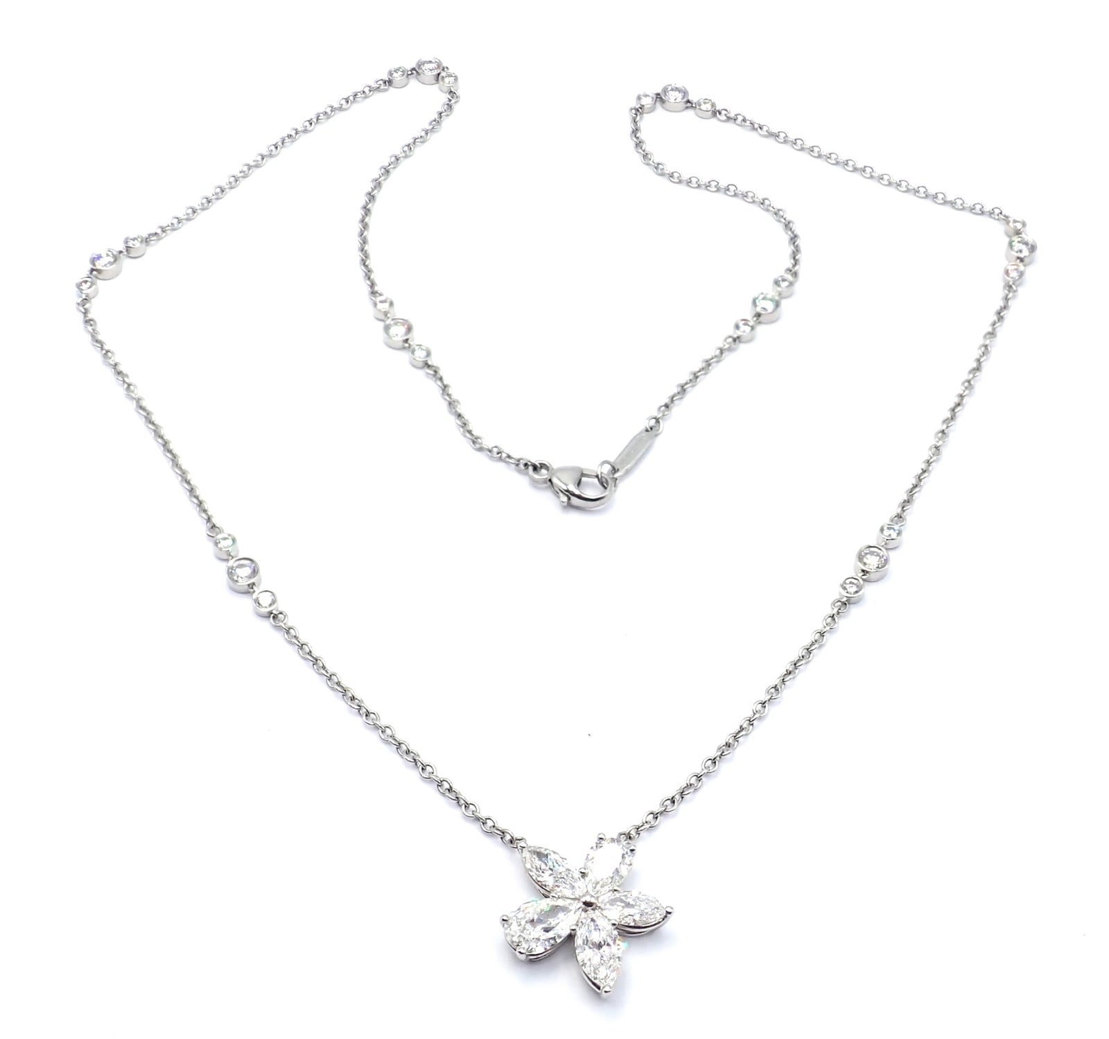 Authentic! Tiffany & Co Victoria Platinum Diamond Mixed Cluster Pendant Necklace | Fortrove