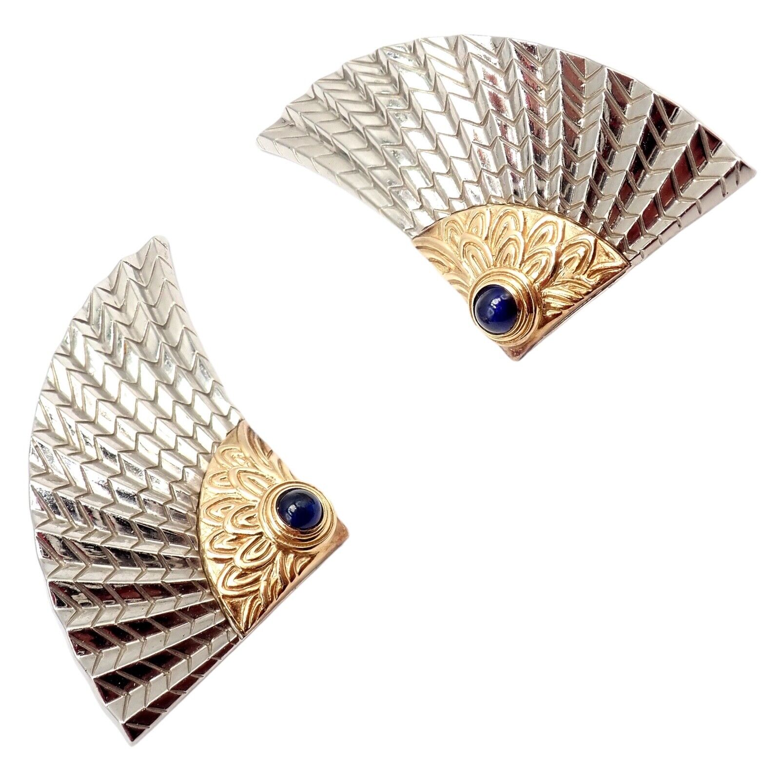 Erte Jewelry & Watches:Fine Jewelry:Earrings Rare! Erte CFA 14k Yellow Gold + Silver Nile Large Fan Sapphire Earrings