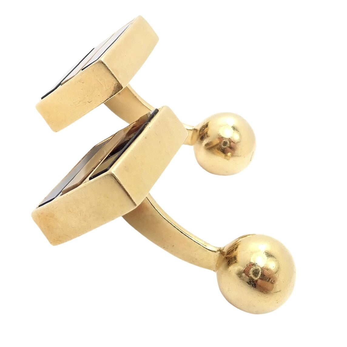 Rare Vintage Tiffany & Co. 18k Yellow Gold Classic Onyx Tiger Eye Cufflinks | Fortrove