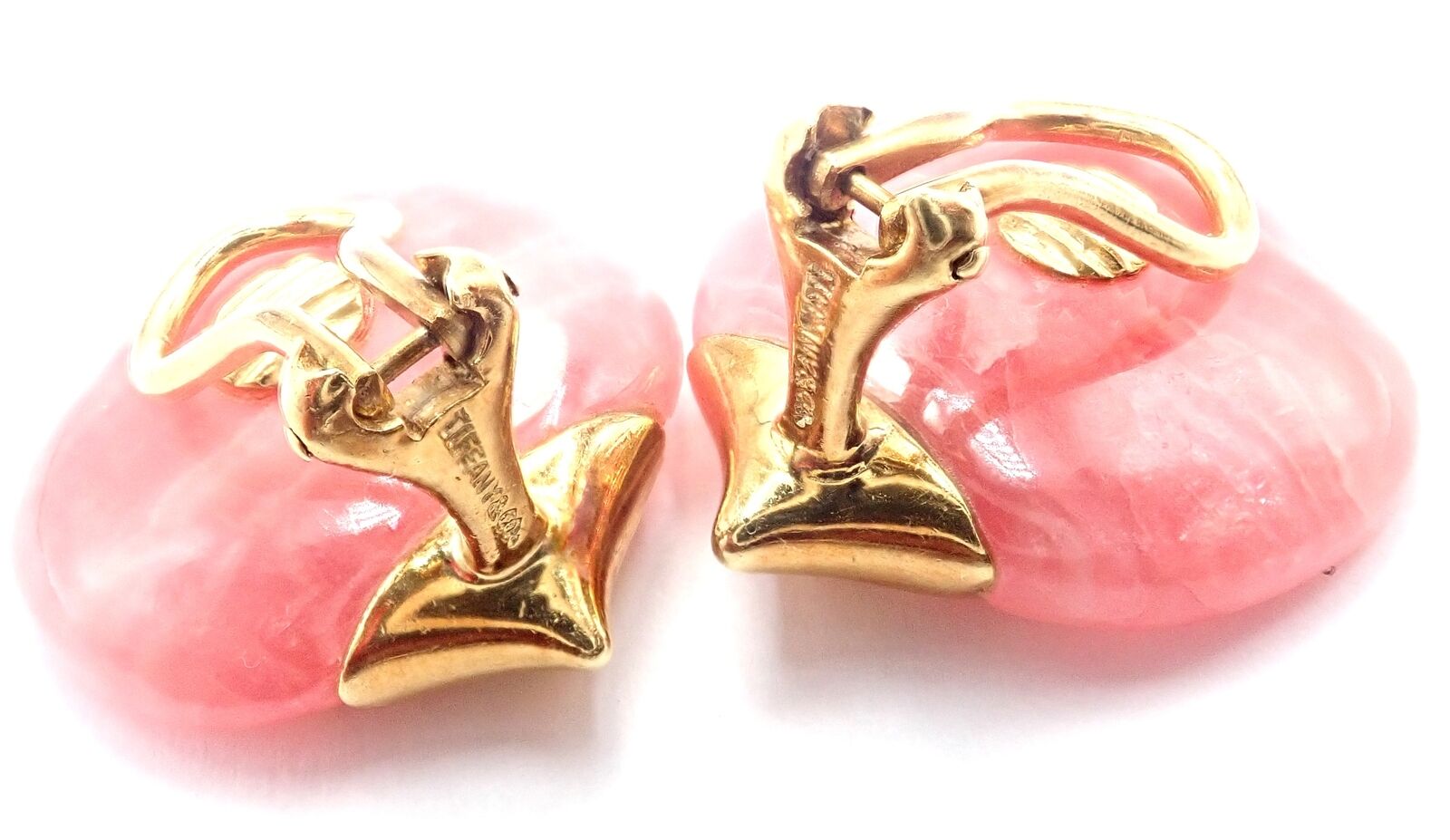 Authentic Tiffany & Co Angela Cummings 18k Yellow Gold Pink Agate Petal Earrings | Fortrove