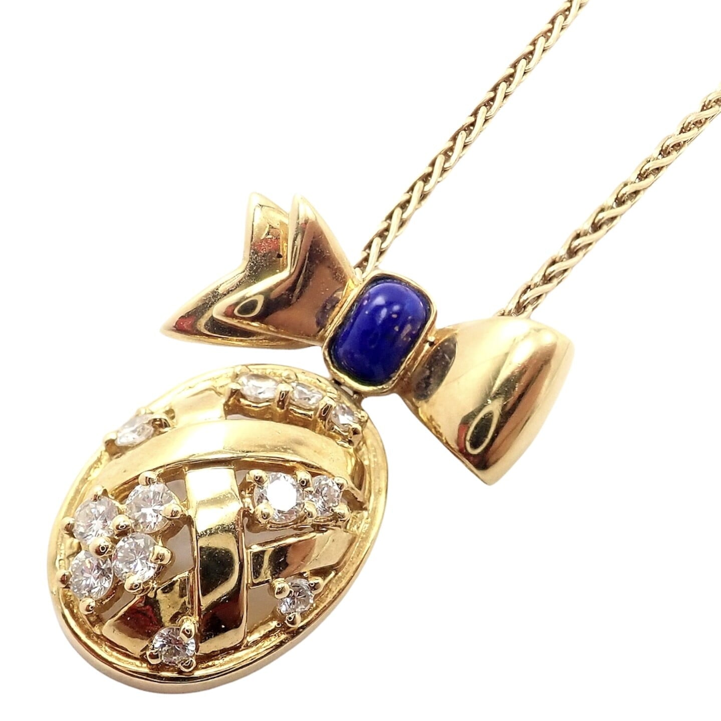 Christian Dior Jewelry & Watches:Fine Jewelry:Necklaces & Pendants Authentic! Christian Dior 18k Yellow Gold Lapis Diamond Egg Pendant Necklace