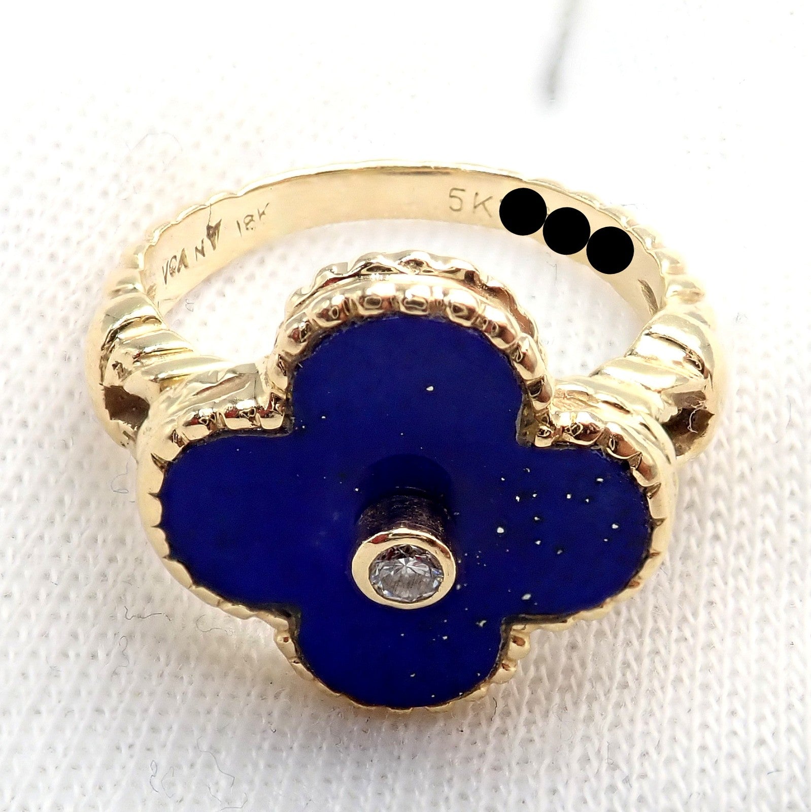 Van Cleef & Arpels Alhambra 18k Yellow Gold Lapis Lazuli Diamond Ring Sz 4 | Fortrove