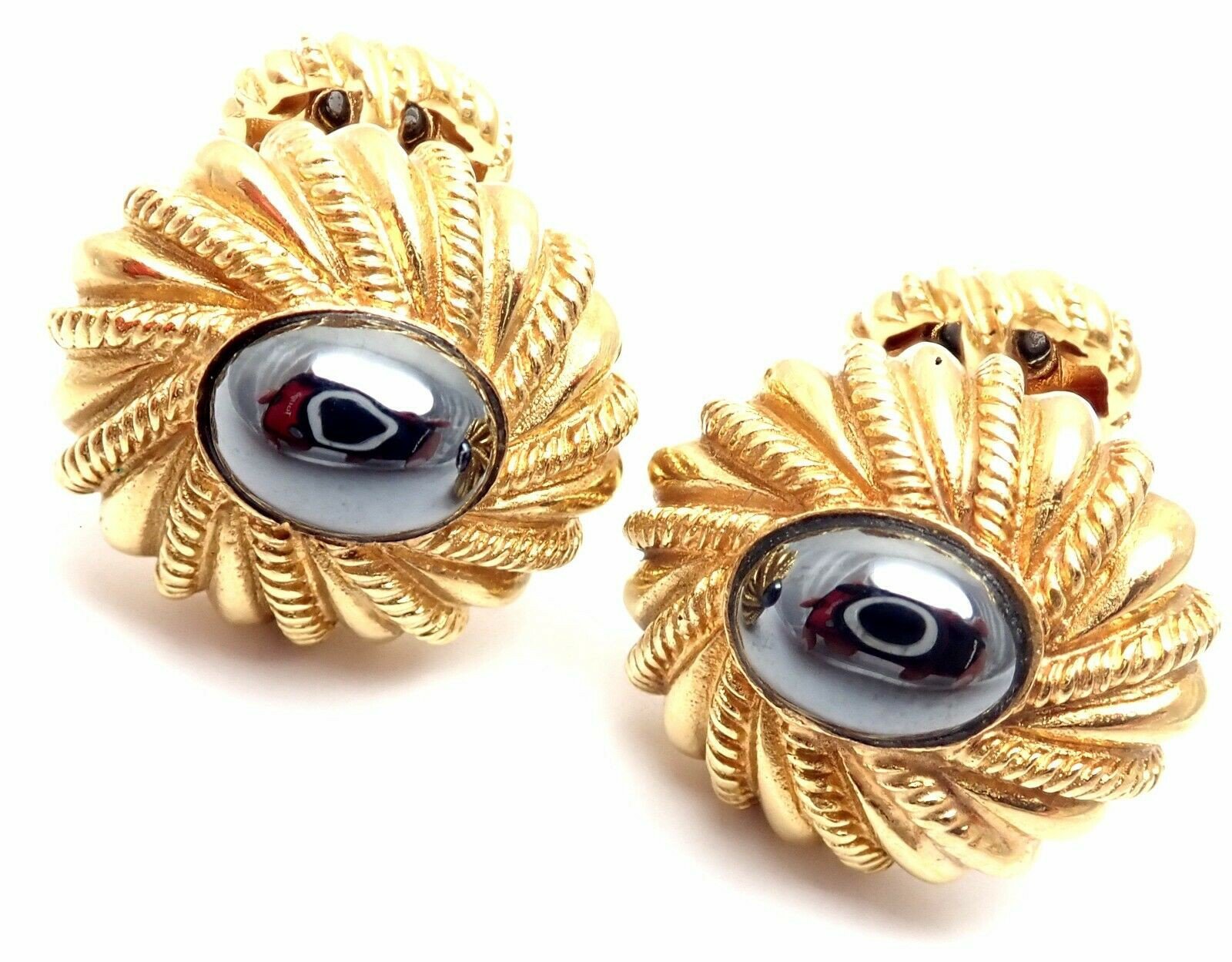 Authentic! Tiffany & Co Jean Schlumberger 18k Yellow Gold Hematite Cufflinks | Fortrove