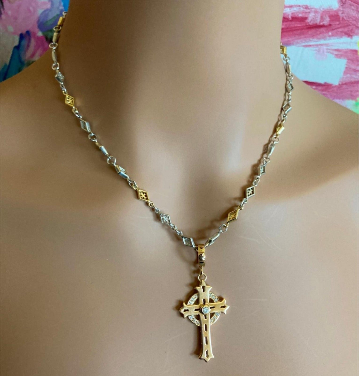 Loree Rodkin Jewelry & Watches:Fine Jewelry:Necklaces & Pendants Authentic! Loree Rodkin 18k Yellow Gold + Silver Cross Diamond Necklace
