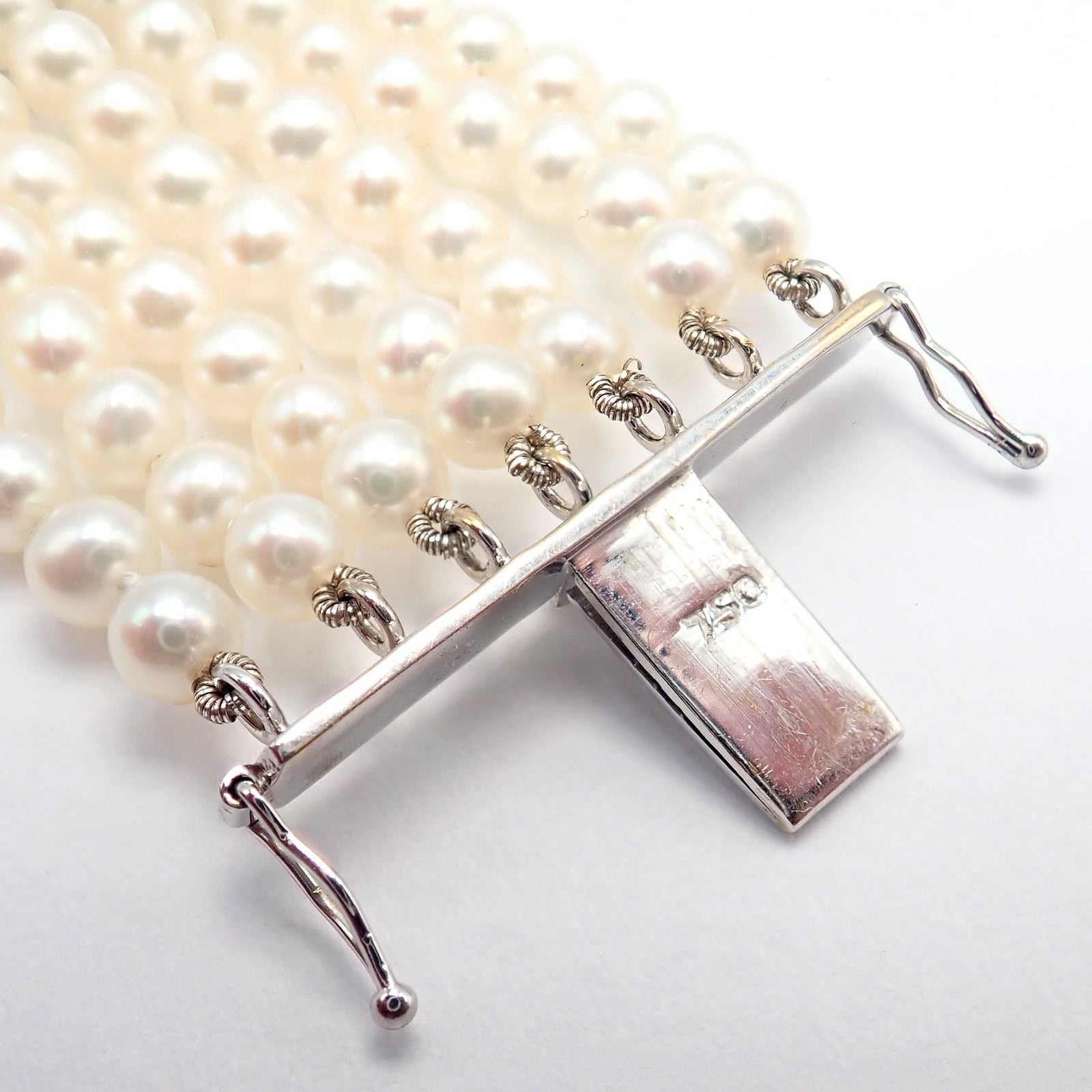 Estate Jewelry & Watches:Vintage & Antique Jewelry:Bracelets & Charms Vintage Estate 18k White Gold Diamond 7 Row 4.5mm Pearl Bracelet