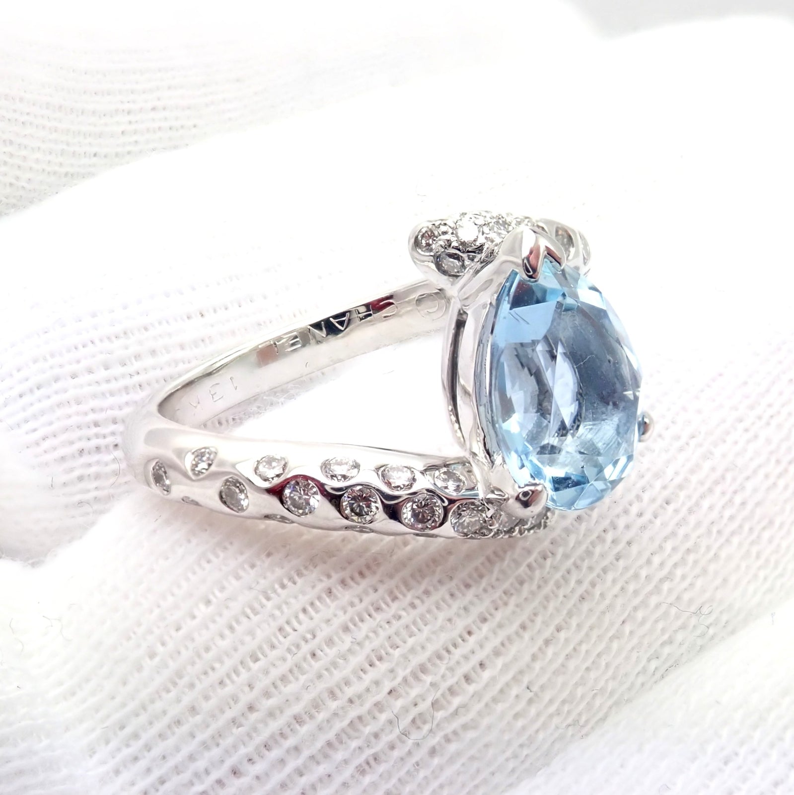 CHANEL Jewelry & Watches:Fine Jewelry:Rings Authentic! Chanel Comete Star 18k White Gold Diamond 2.25ct Aquamarine Ring