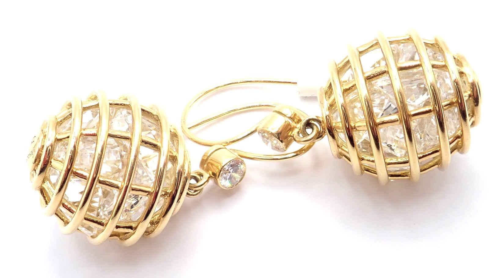 Verdura Jewelry & Watches:Fine Jewelry:Earrings Authentic! Verdura 18k Yellow Gold Diamond Rock Crystal Caged Dropped Earrings