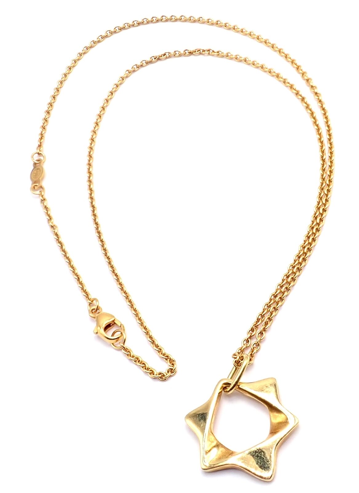 Authentic! Georg Jensen 18k Yellow Gold Star Of David Pendant Necklace | Fortrove