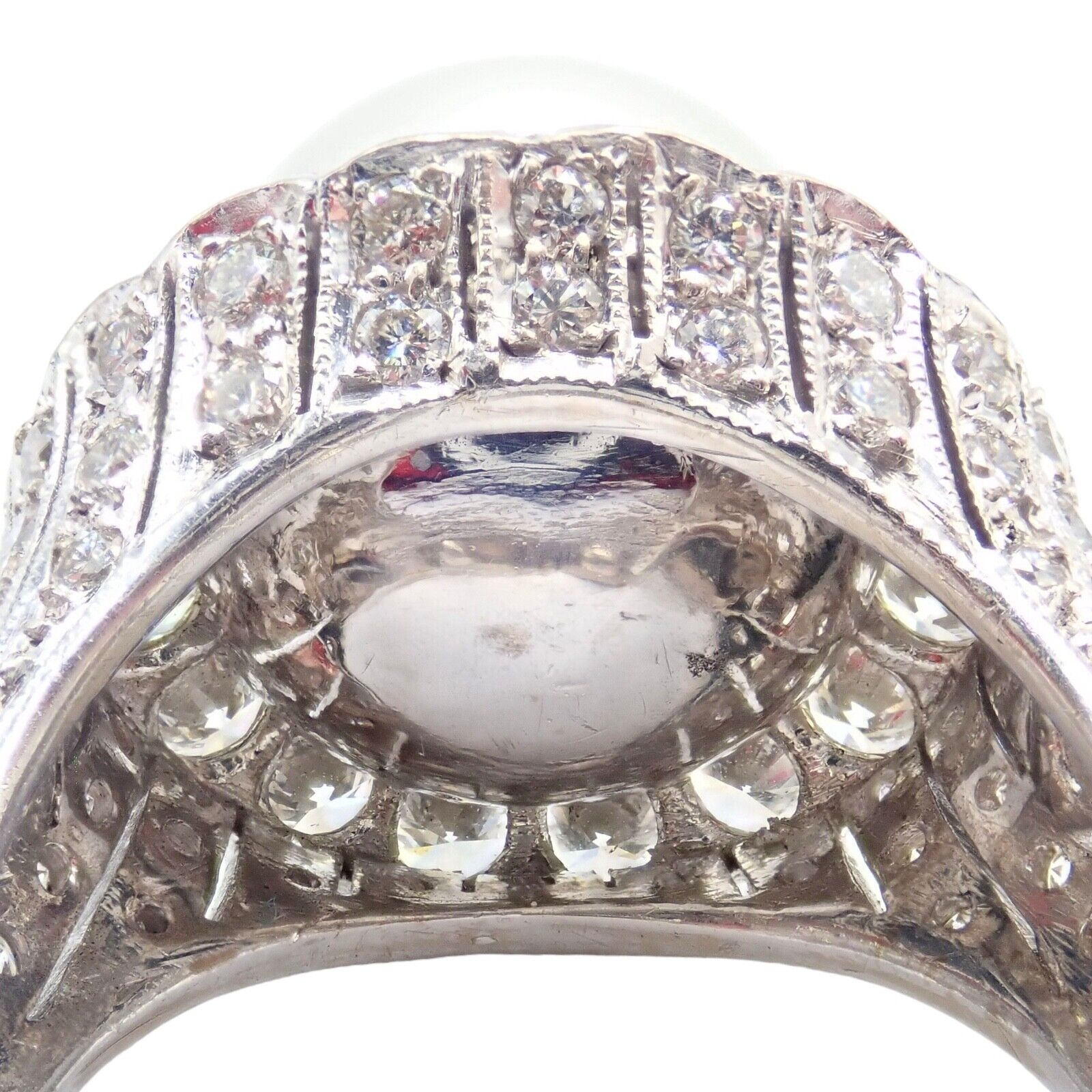 Estate Jewelry & Watches:Vintage & Antique Jewelry:Rings Vintage Estate 18k White Gold Diamond 12.5mm Pearl Cocktail Ring