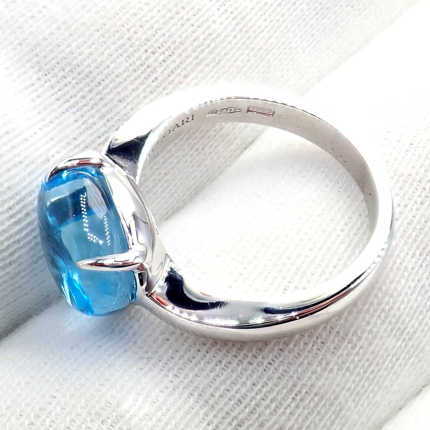 Authentic! Bulgari 18k Whtie Gold Mediterranean Eden Blue Topaz Ring Size 6 | Fortrove