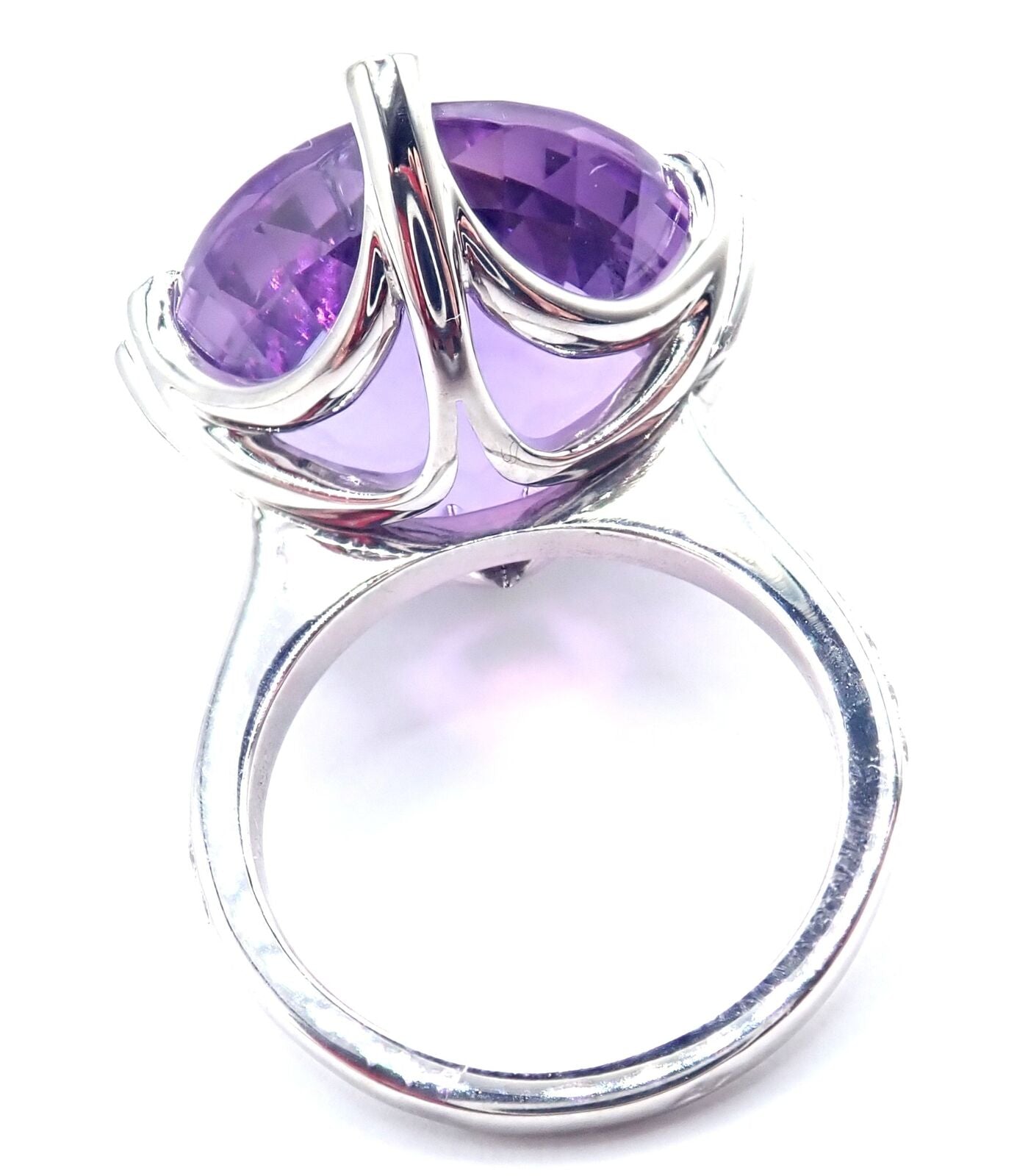 Authentic! Cartier Inde Mysterieuse 18k White Gold Diamond Amethyst Large Ring | Fortrove