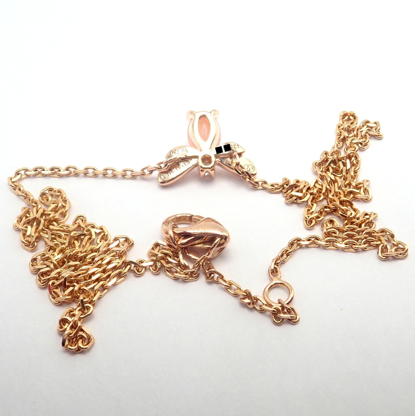 Authentic! Chaumet 18k Rose Gold Attrape Moi Diamond Pink Opal Necklace | Fortrove