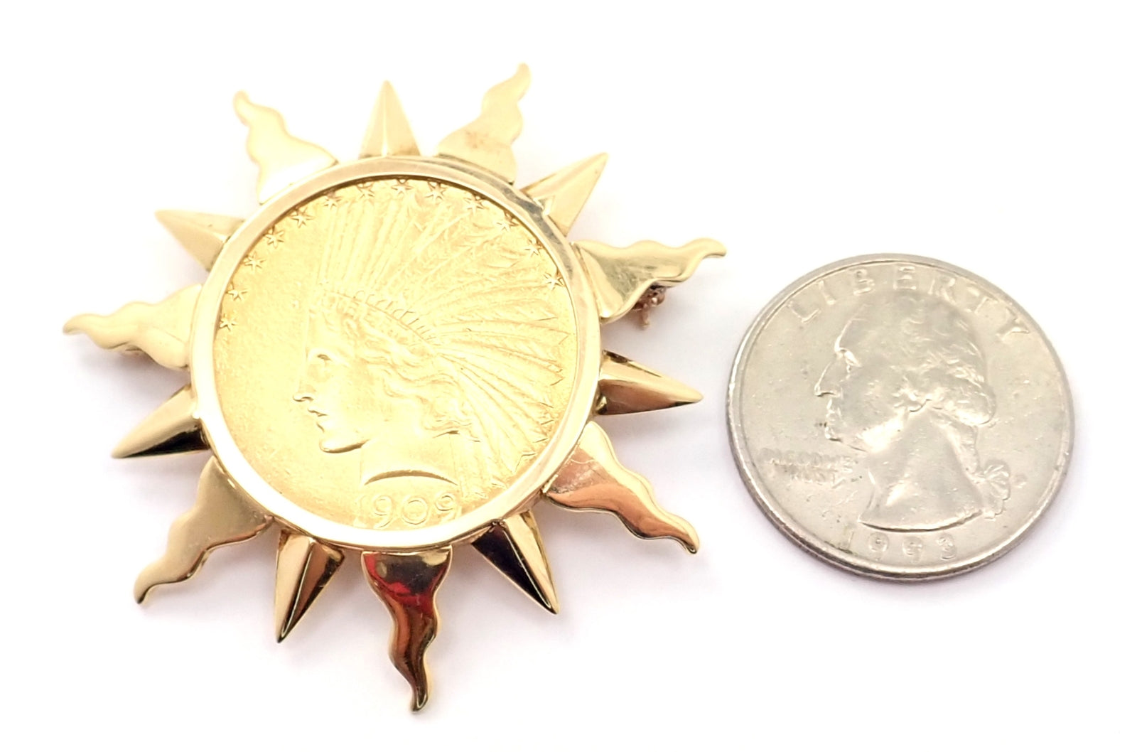Authentic! Verdura 18k Yellow Gold 22k Yellow Gold $10 US Coin Pin Brooch | Fortrove