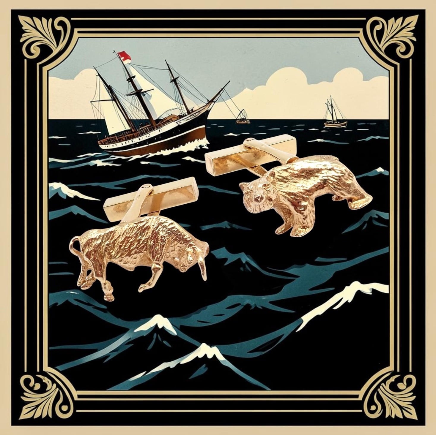 Tiffany & Co. Jewelry & Watches:Men's Jewelry:Cufflinks Rare! Vintage Tiffany & Co. 14k Yellow Gold Stock Market Bull Bear Cufflinks