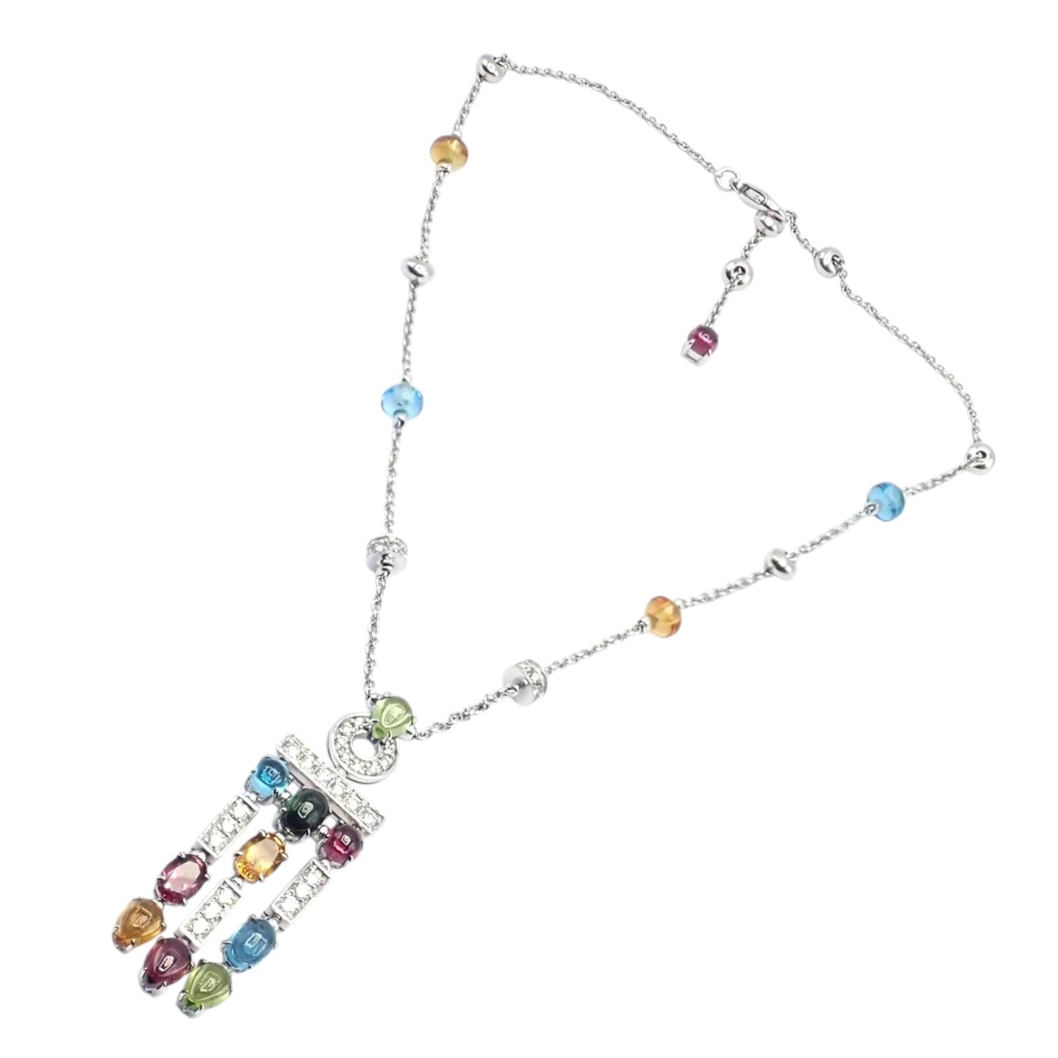 Authentic! Bvlgari Bulgari Allegra 18k White Gold Diamond Color Stones Necklace | Fortrove