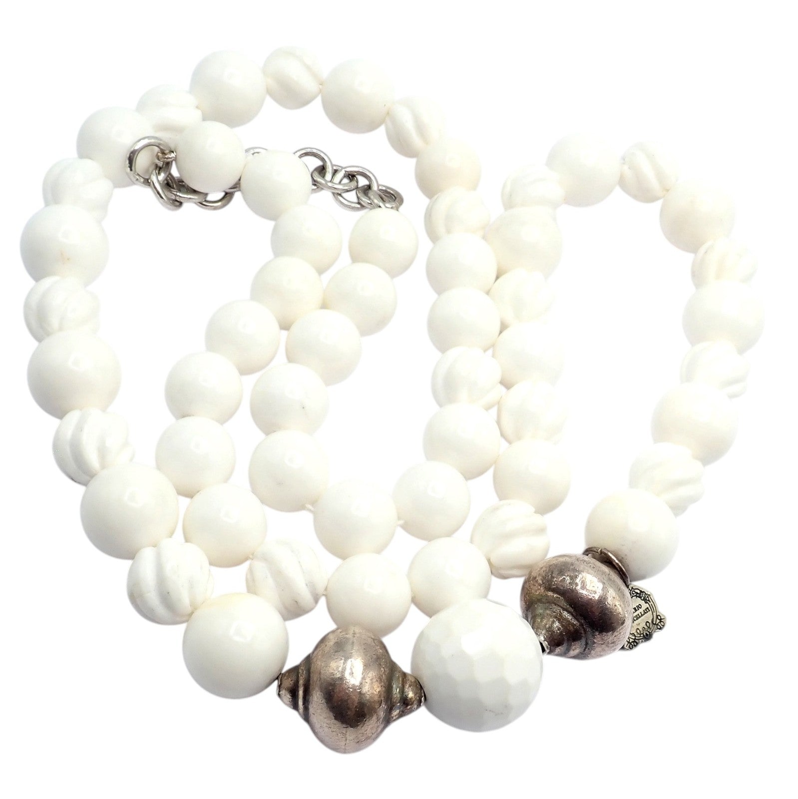 Rare! Vintage Mario Buccellati Free Time Silver Large White Stone Necklace 31" | Fortrove