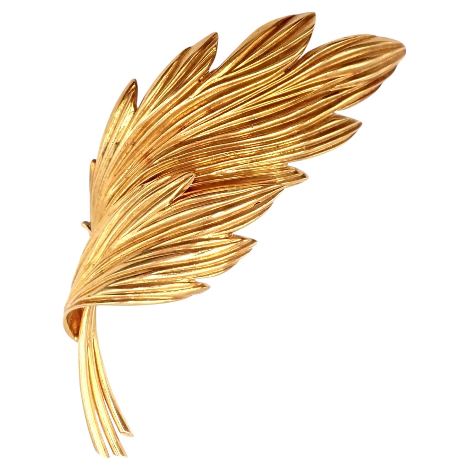 Vintage! Tiffany & Co. 18k Yellow Gold French Leaf Large Pin Brooch | Fortrove