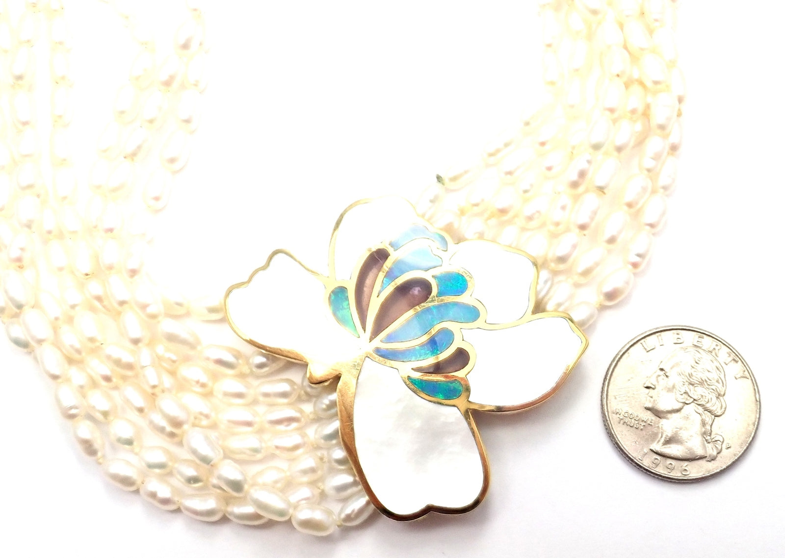 Authentic! Tiffany & Co 18k Yellow Gold Inlaid Mother Of Pearl Flower Necklace | Fortrove