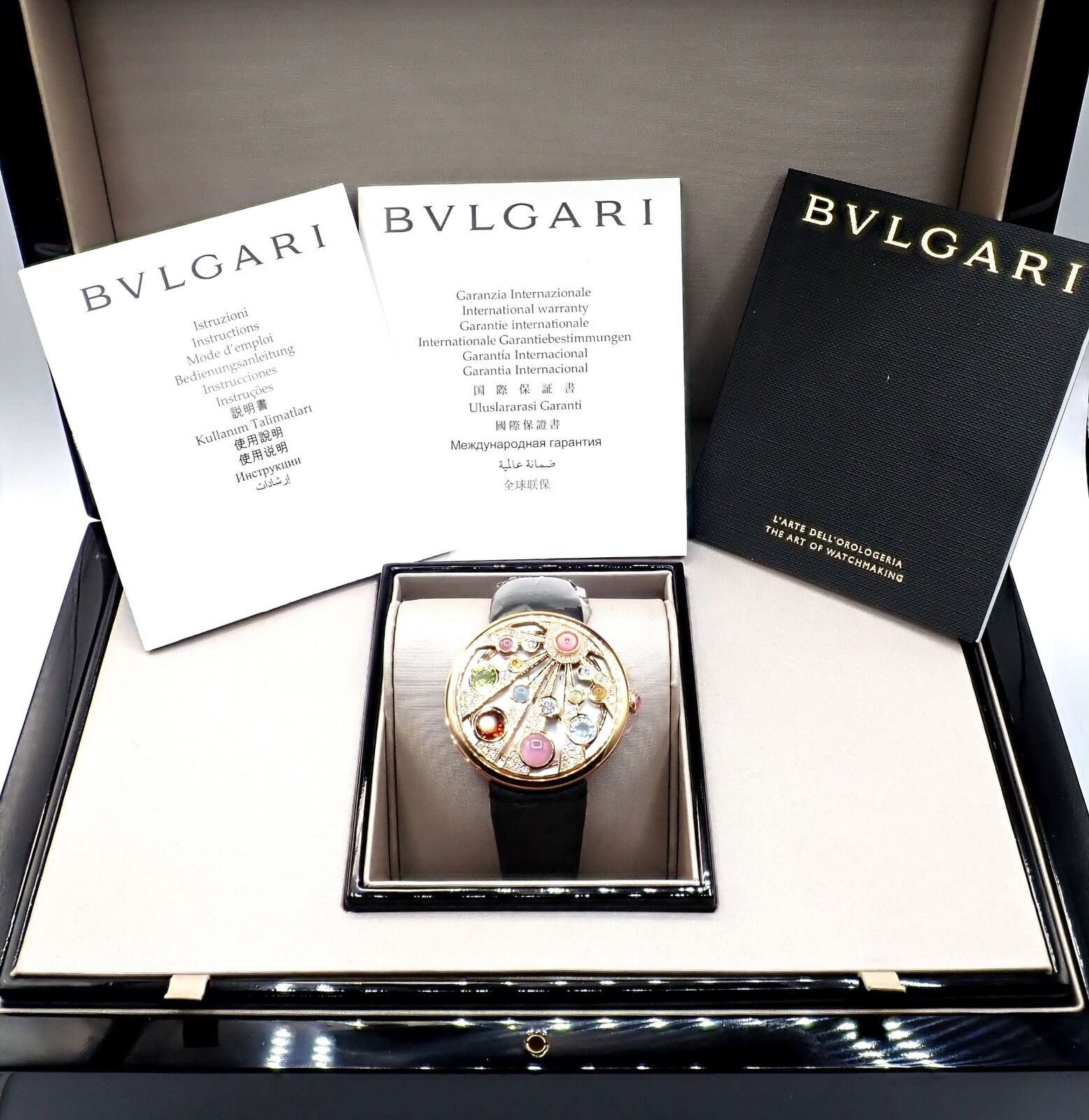 Bulgari Mediterranian Eden 18k Rose Gold Diamond Color Stone MOP Watch Box Paper | Fortrove