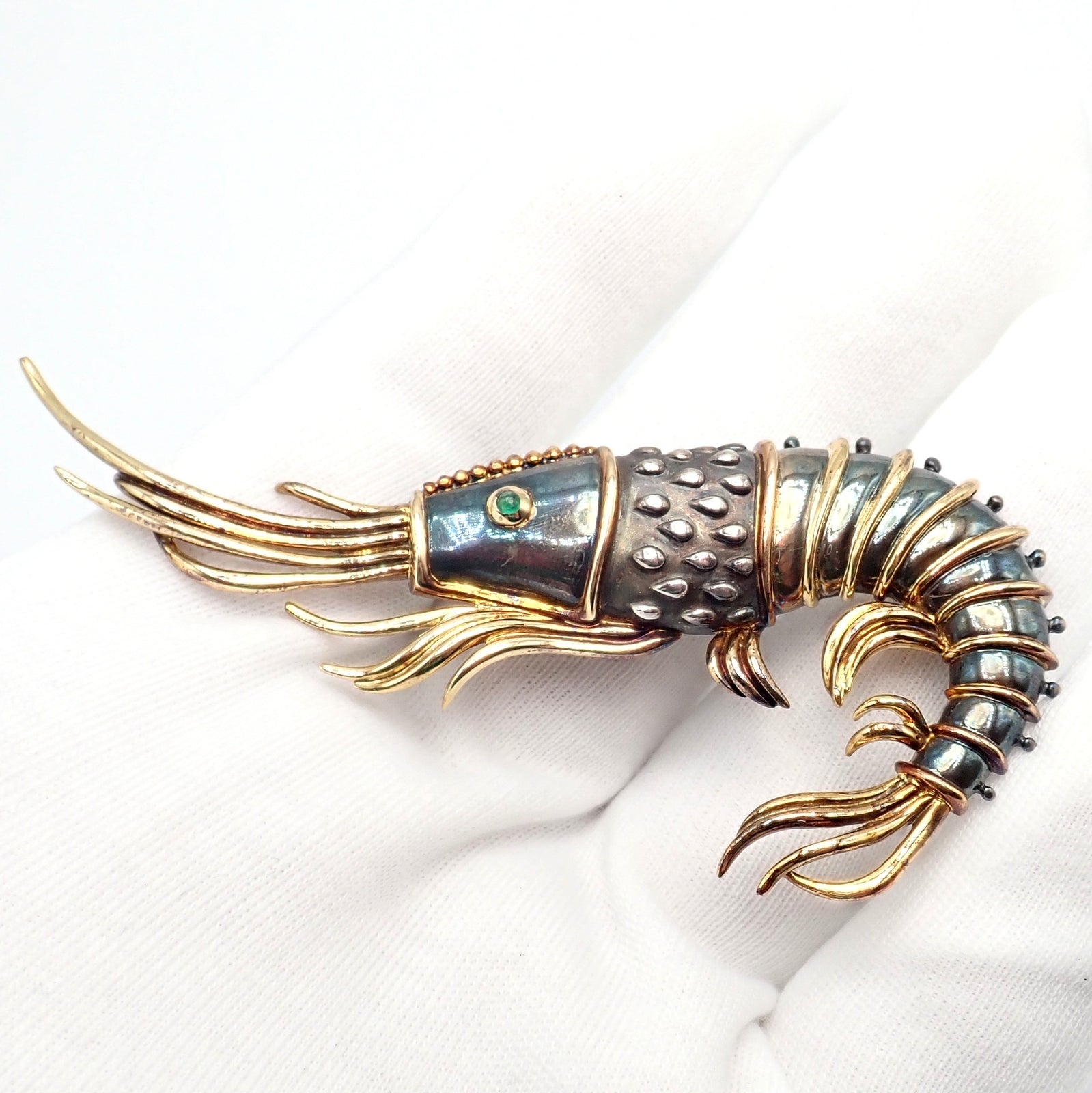 Vintage! Tiffany & Co Silver + 18k Yellow Gold Jumbo Prawn Shrimp Pin Brooch | Fortrove