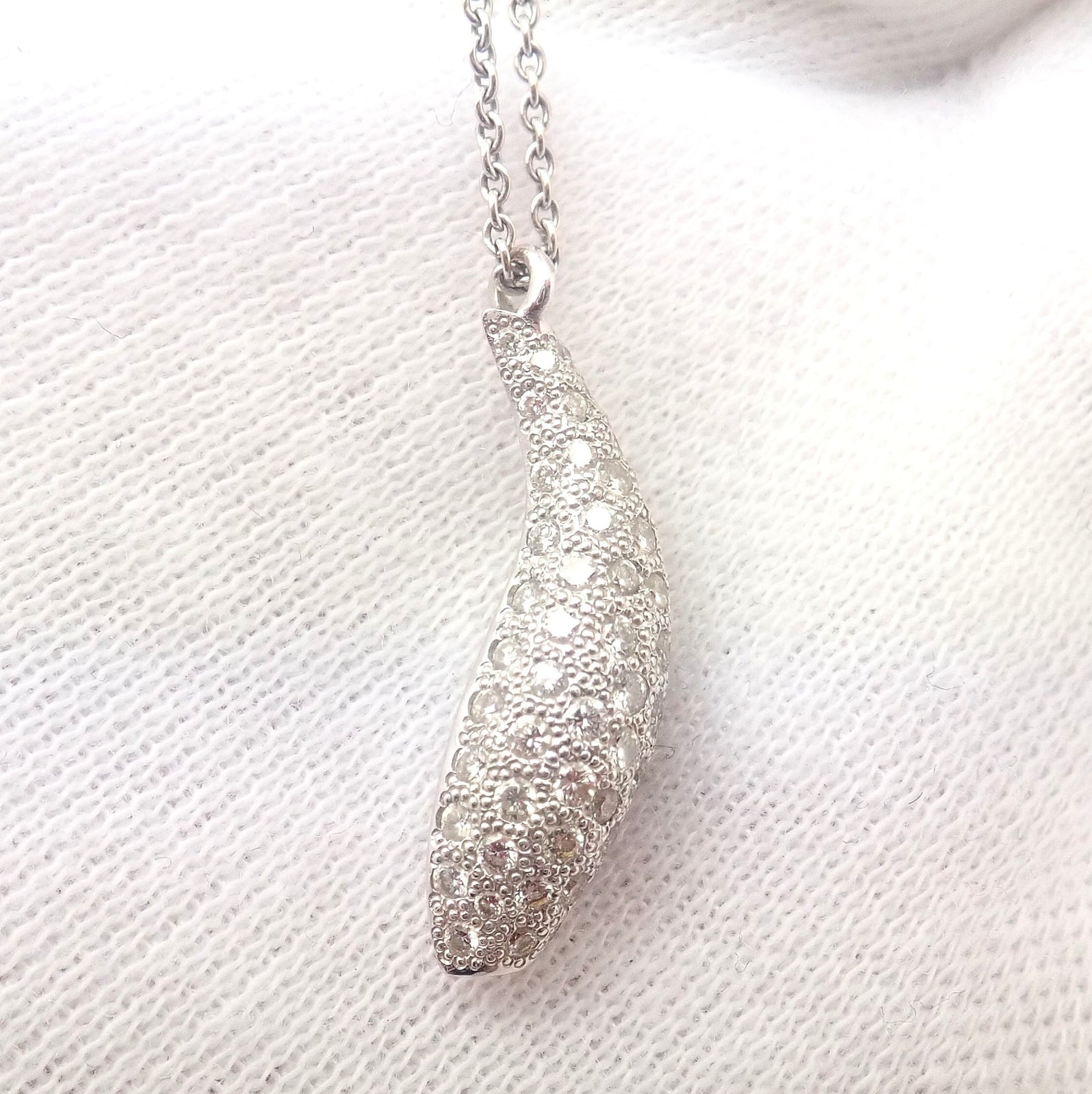 Authentic! Tiffany & Co 18k White Gold Frank Gehry Diamond Fish Necklace | Fortrove