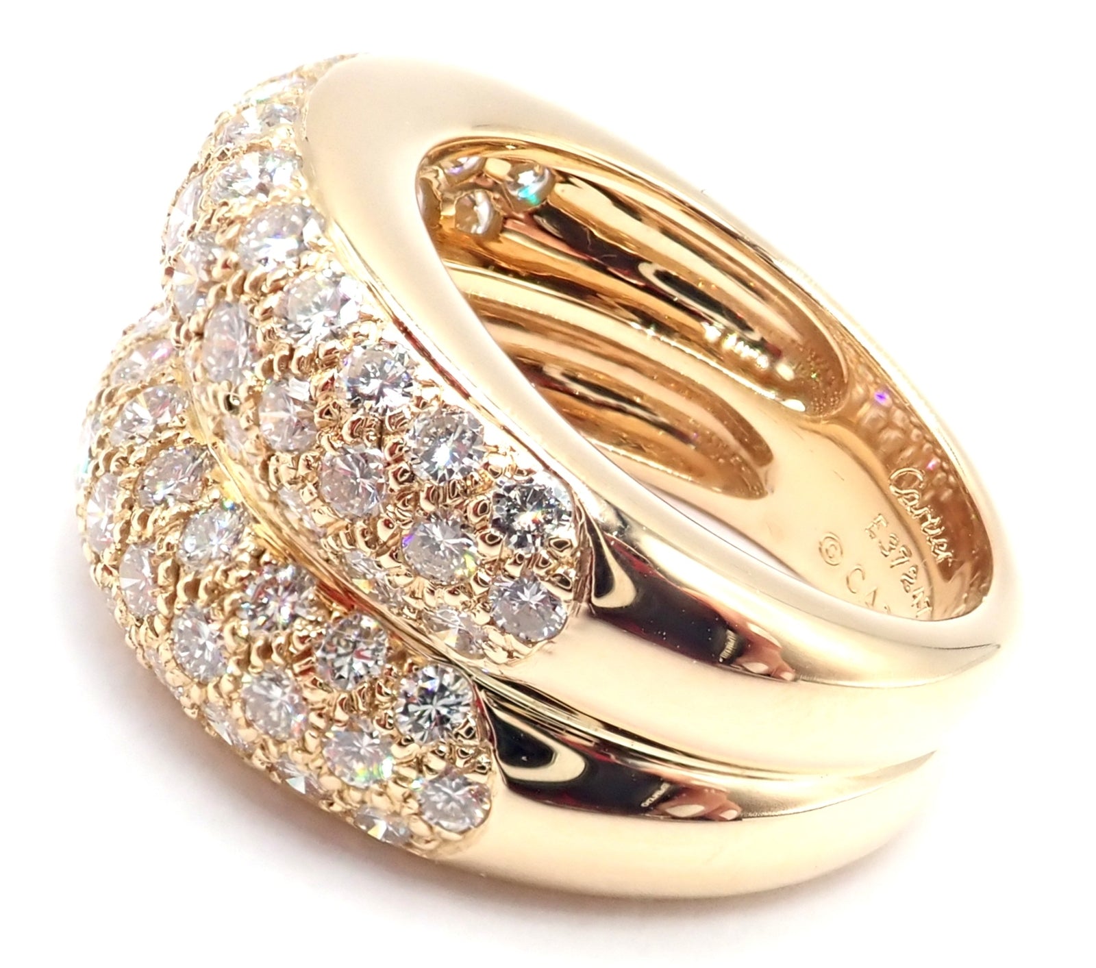 Authentic! Cartier 18k Yellow Gold Double Pave Diamond Band Ring 1993 | Fortrove
