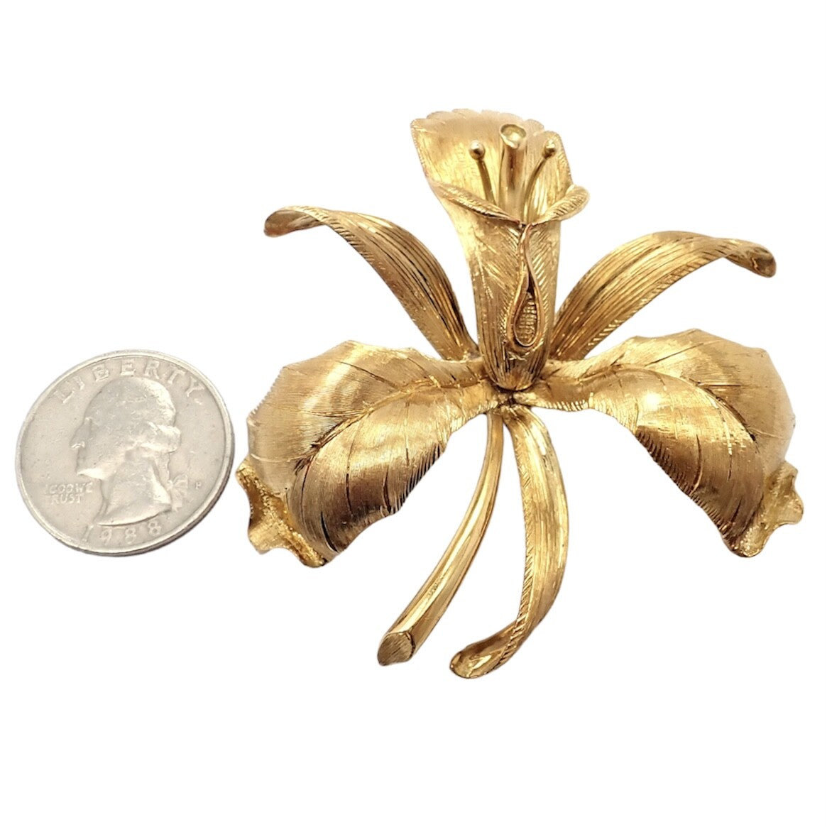Vintage Tiffany & Co 18k Yellow Gold Large Orchid Calla Lily Pin Brooch 1950s | Fortrove