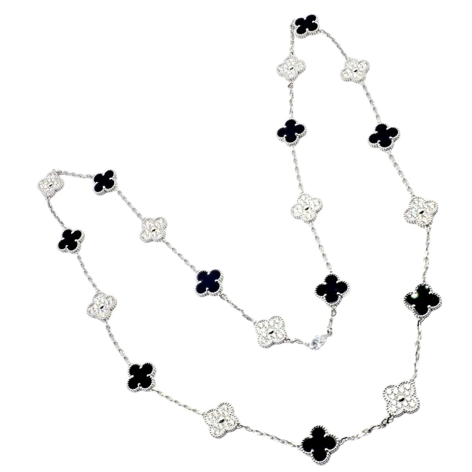 Van Cleef & Arpels Jewelry & Watches:Fine Jewelry:Necklaces & Pendants Van Cleef & Arpels 18k White Gold 20 Motif Alhambra Diamond Black Onyx Necklace