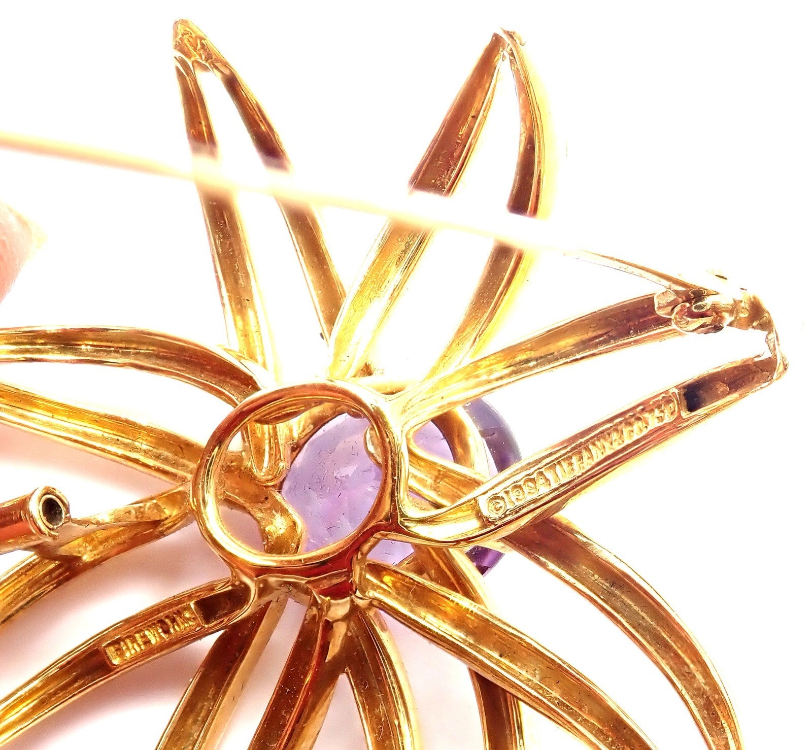 Authentic! Tiffany & Co Fireworks 18k Yellow Gold Amethyst Pin Brooch 1994 | Fortrove