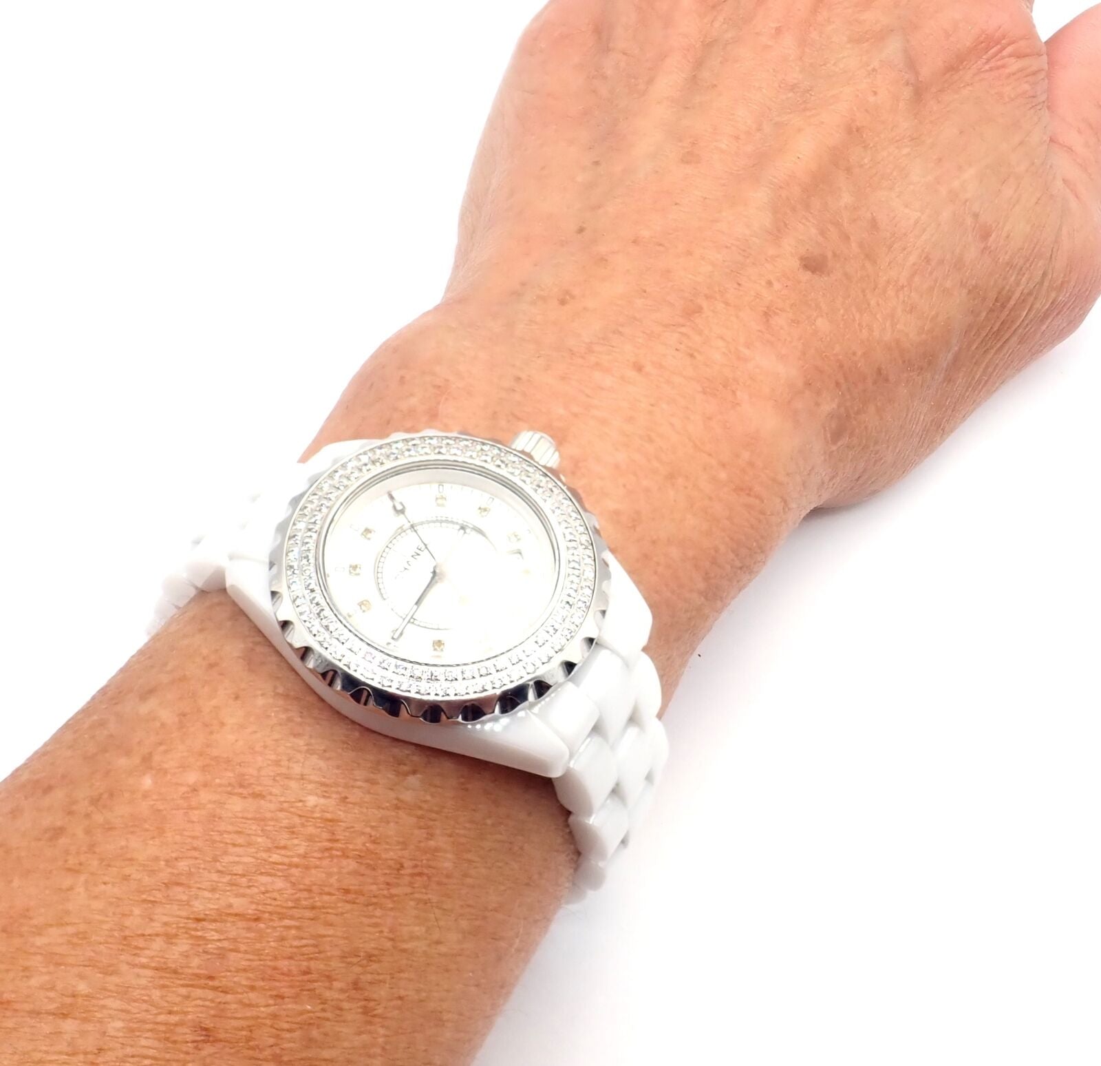 CHANEL Jewelry & Watches:Watches, Parts & Accessories:Watches:Wristwatches Authentic! Chanel J12 White Ceramic 33mm Automatic Diamond Watch DN23788