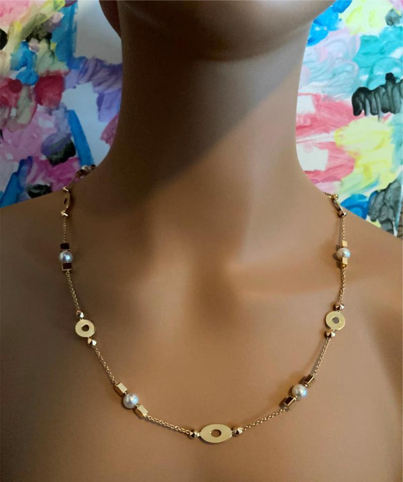 Authentic! Bulgari Bvlgari Lucea 18k Yellow Gold 34" 7mm Pearl Necklace | Fortrove